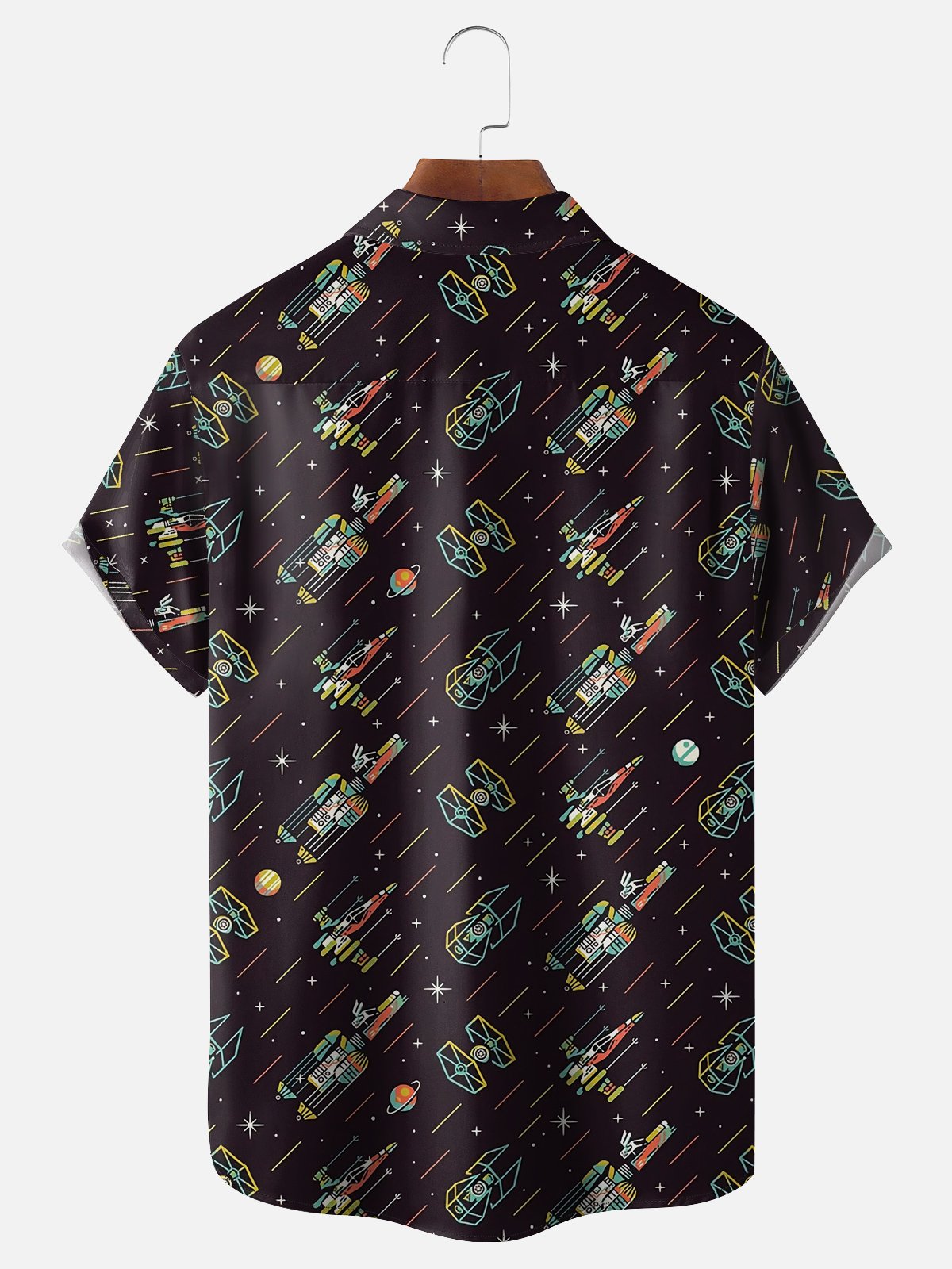 Moisture-wicking Technology Space Spaceship Chest Pocket Hawaiian Shirt