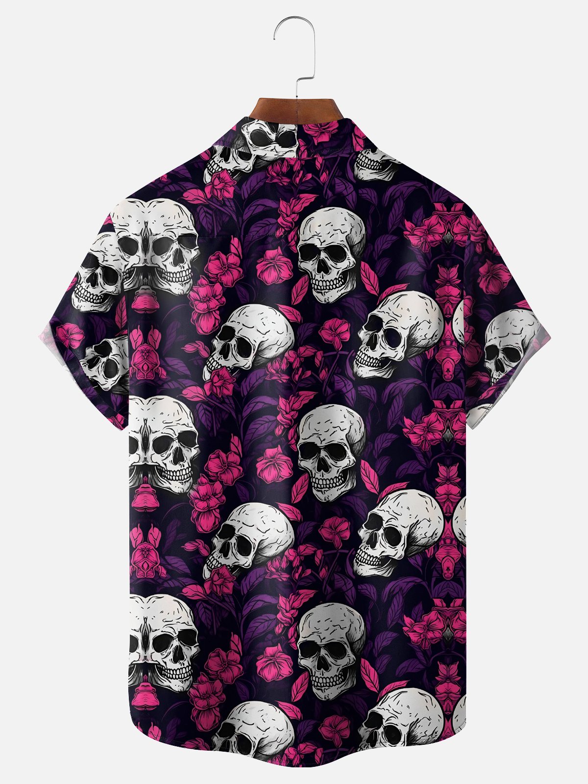 Moisture-Wicking Skull Floral Chest Pocket Hawaiian Shirt