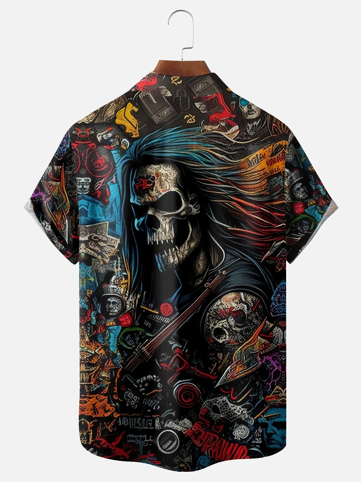 Moisture-wicking Abstract Skeleton Music Chest Pocket Hawaiian Shirt