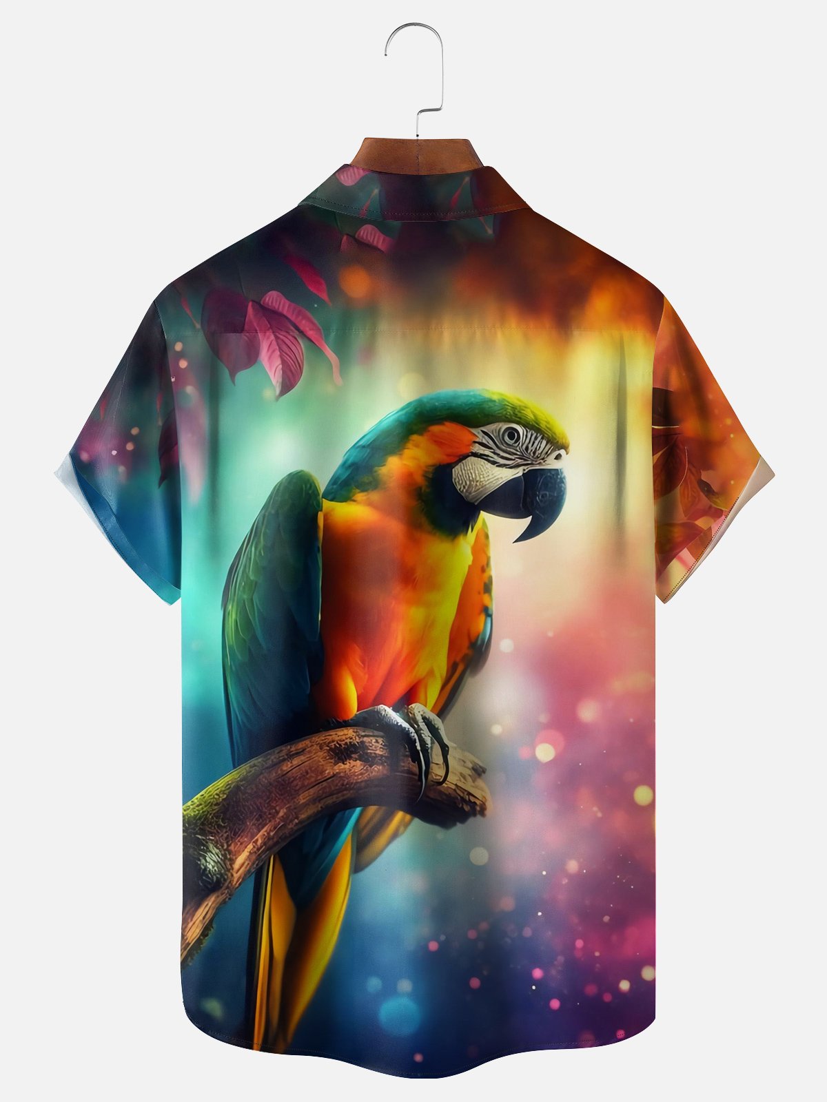 Moisture-Wicking Gradient Color Parrot Chest Pocket Hawaiian Shirt