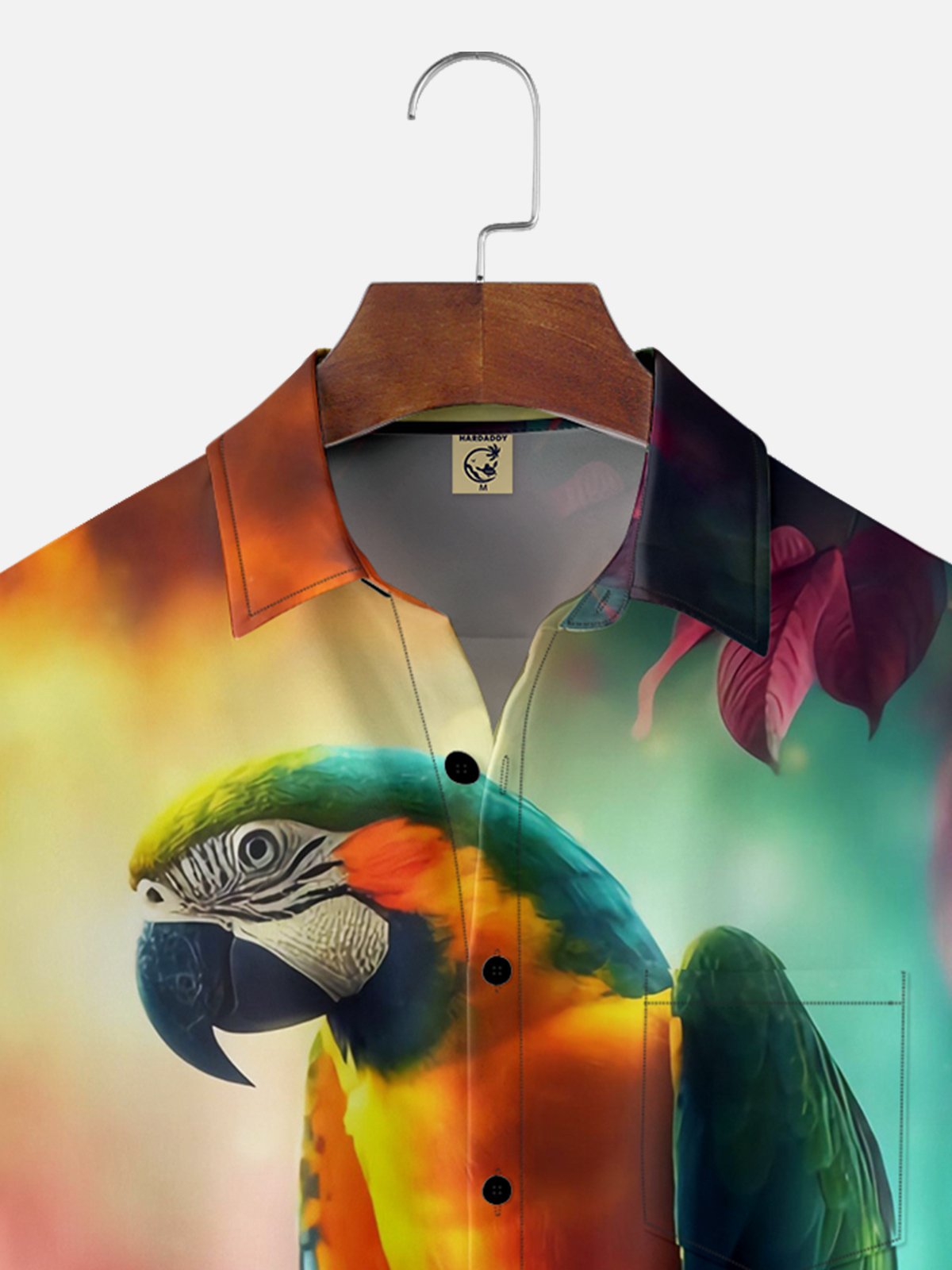 Moisture-Wicking Gradient Color Parrot Chest Pocket Hawaiian Shirt