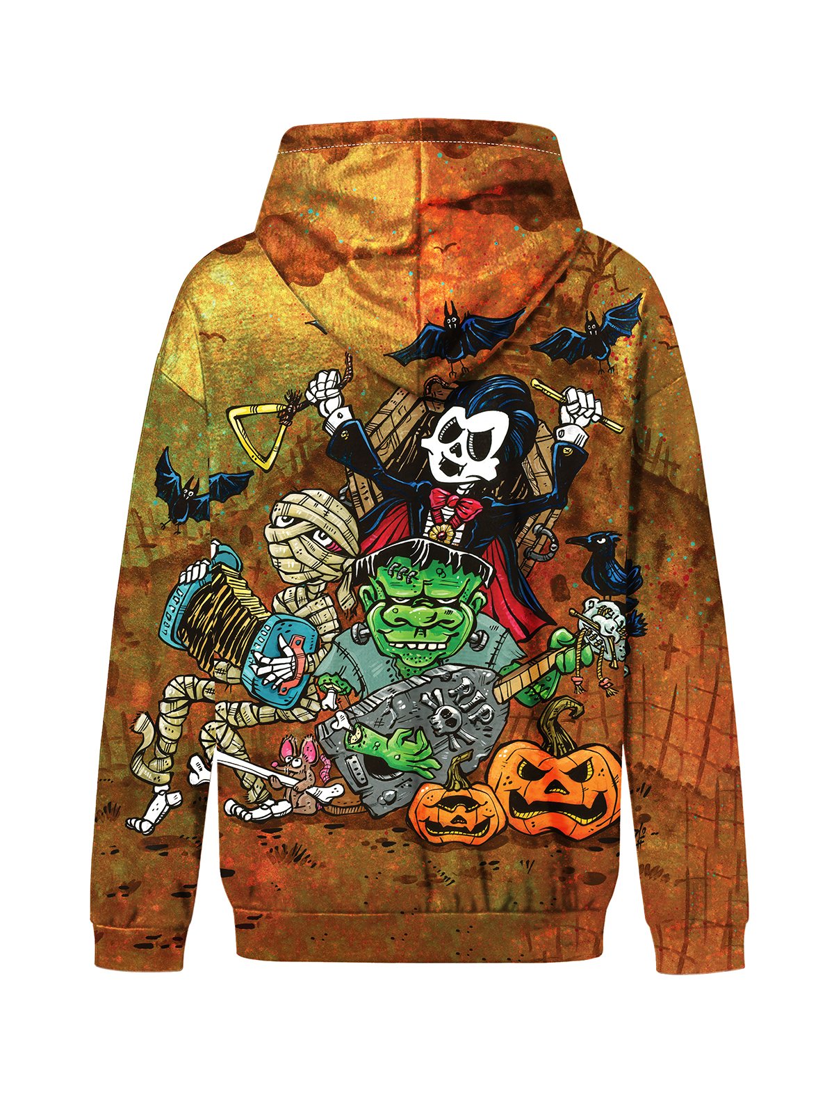 Skull Illustration Hooded Long-Sleeved Sweatshirt By David Lozeau