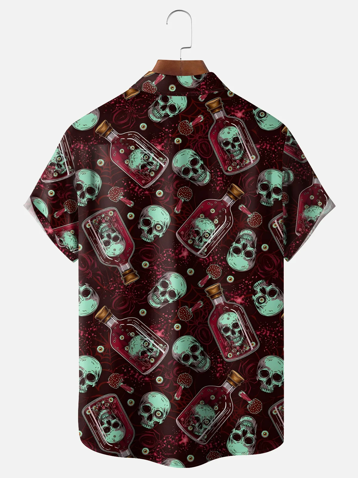 Moisture-wicking Halloween Skull Chest Pocket Hawaiian Shirt