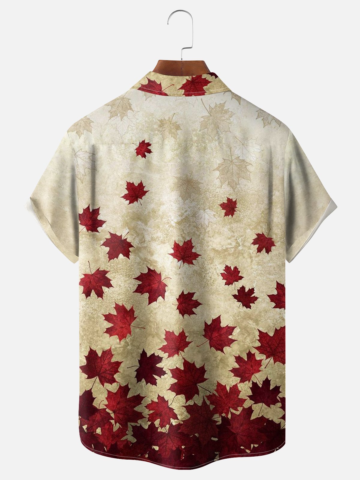 Moisture-wicking Maple Leaf Art Illustration Chest Pocket Bowling Shirt