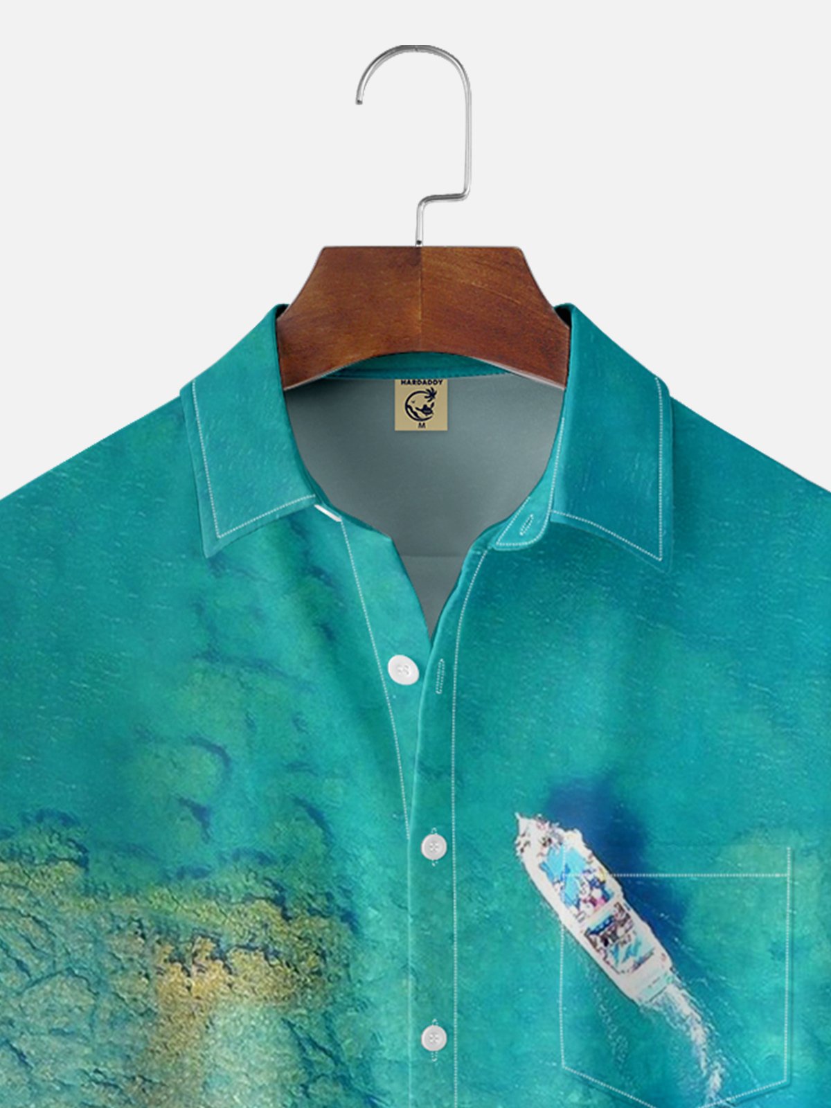 Moisture-wicking Art Ocean Yacht Painting Chest Pocket Hawaiian Shirt