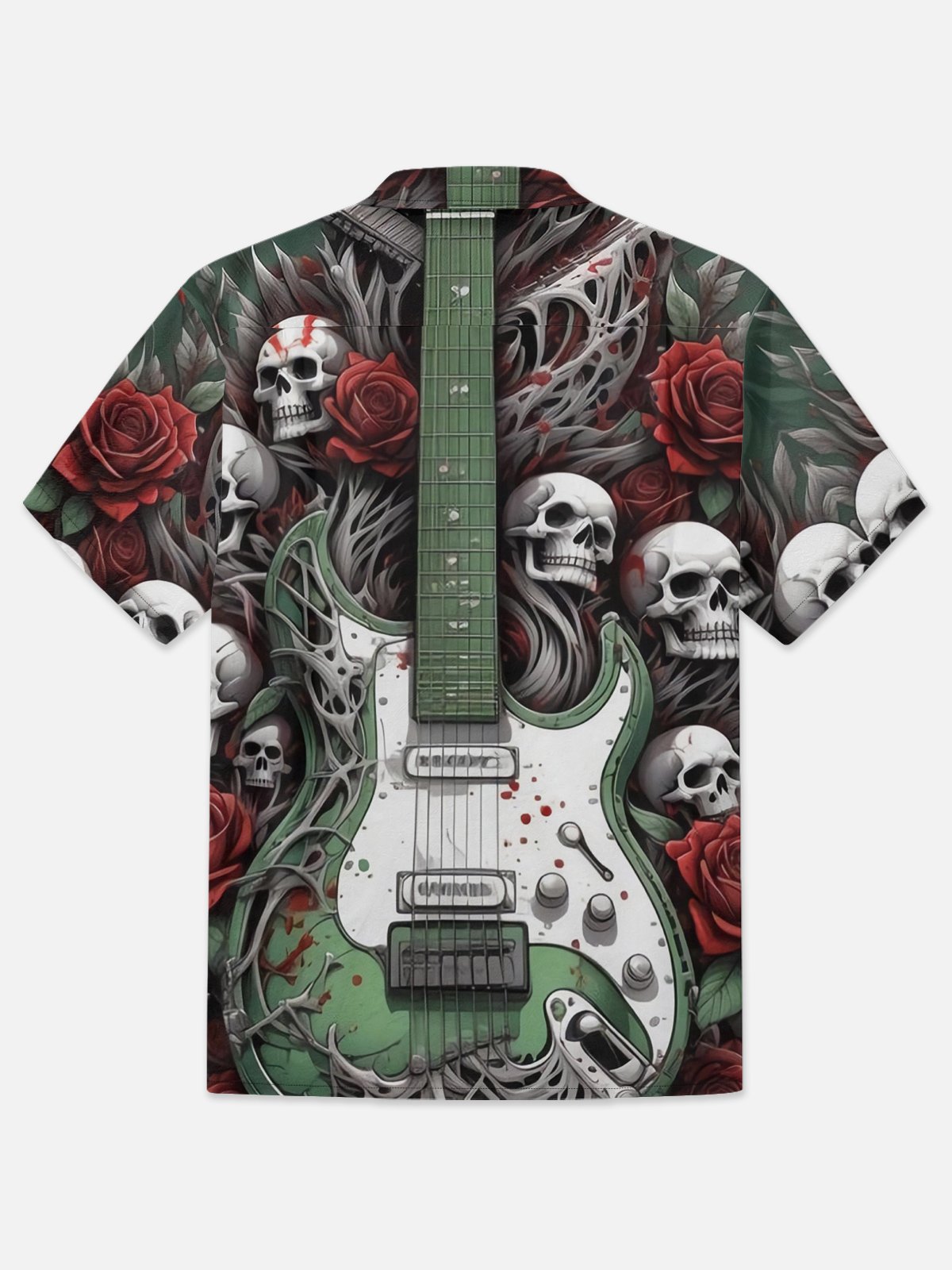 Moisture-wicking Skull Music Chest Pocket Hawaiian Shirt