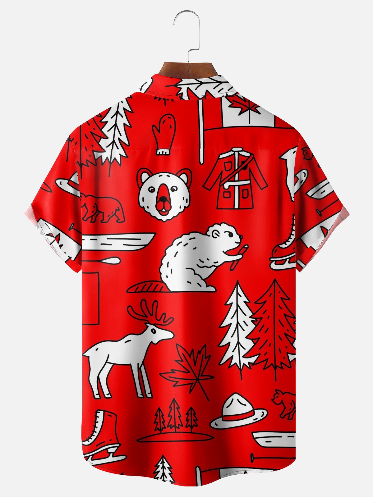 Moisture-wicking Canada Day Moose Chest Pocket Hawaiian Shirt