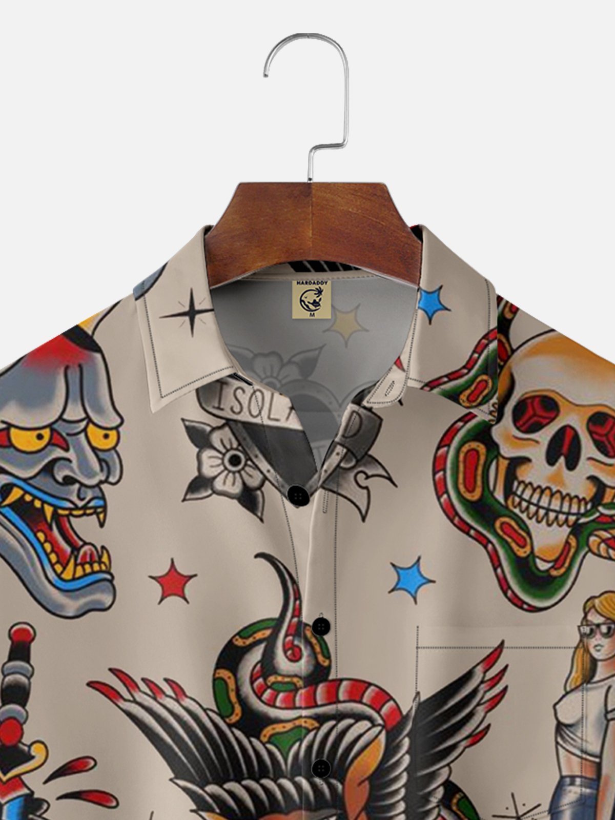 Moisture-wicking Vintage Tattoo Poster Chest Pocket Hawaiian Shirt