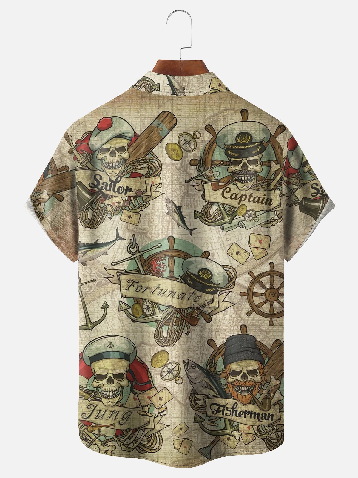 Moisture-wicking Pirate Chest Pocket Hawaiian Shirt