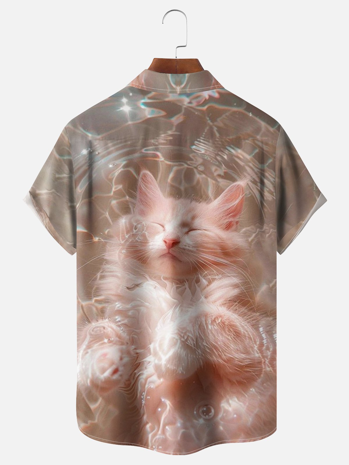 Moisture-wicking Swimming Kitten Chest Pocket Hawaiian Shirt