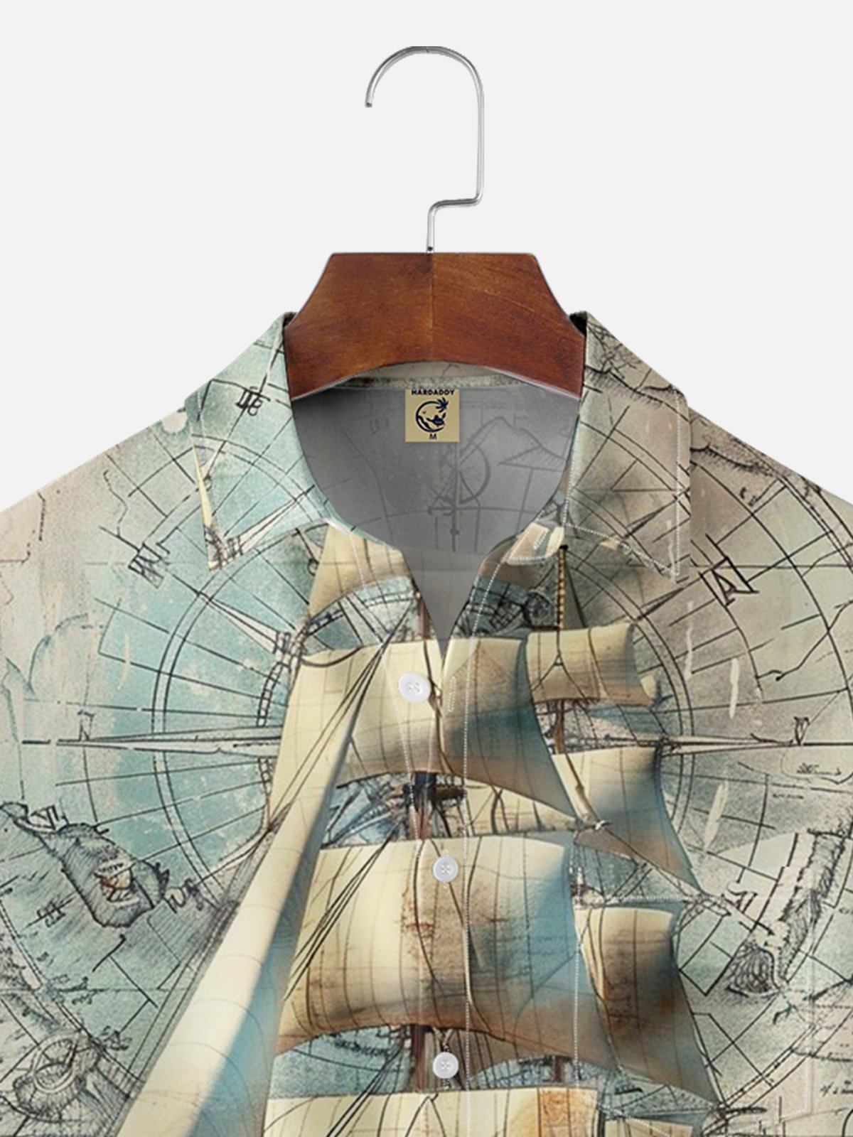 Moisture-wicking Sailboat Art Illustration Chest Pocket Hawaiian Shirt