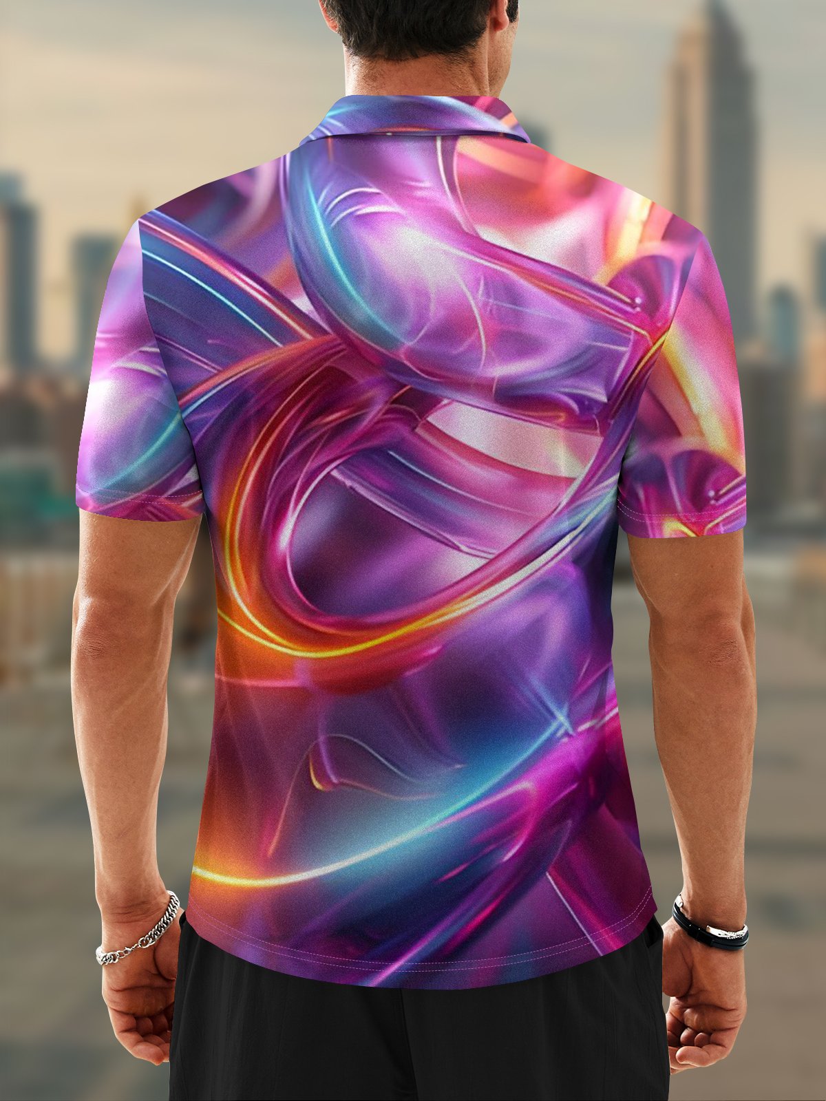 Moisture Wicking Golf Polo 3D Gradient Color Abstract Stripes