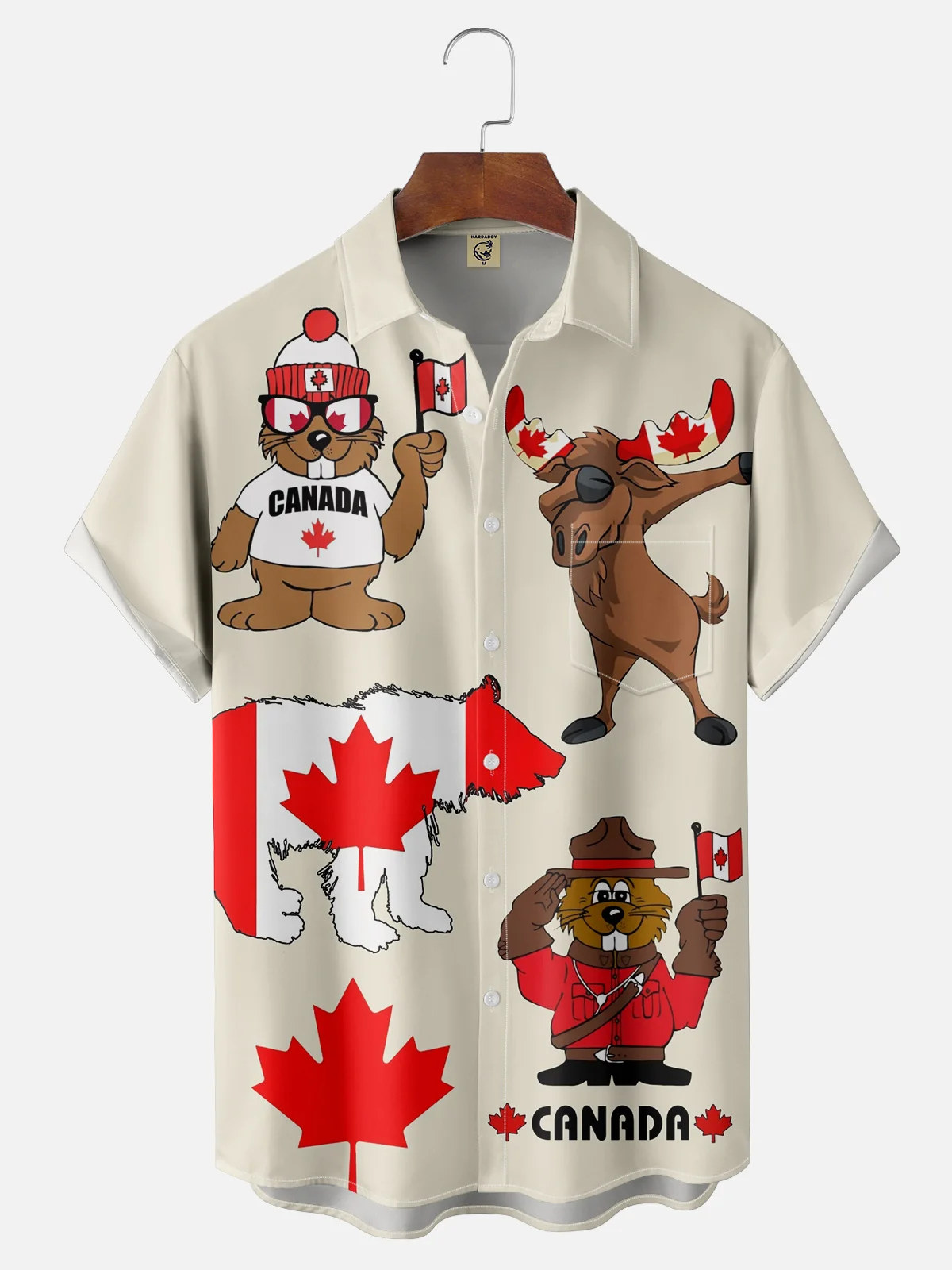 Moisture-wicking Canada Day Moose Chest Pocket Hawaiian Shirt