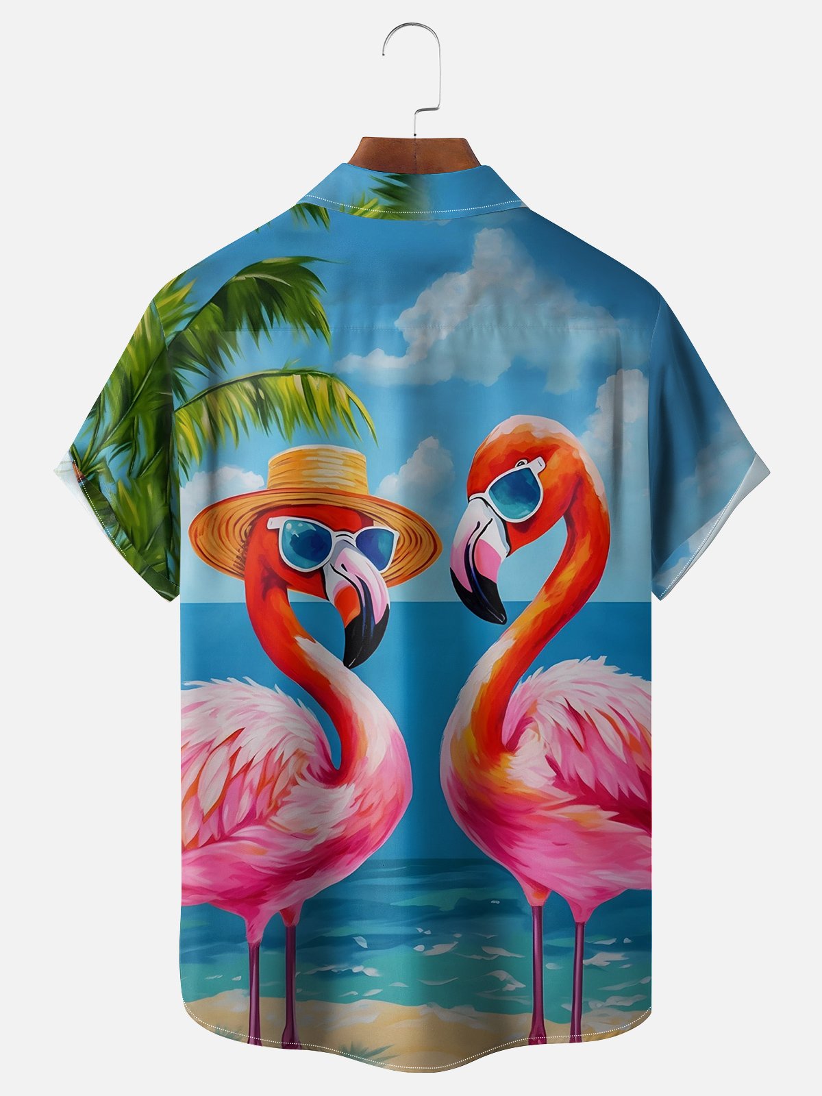 Moisture-wicking Flamingo Chest Pocket Hawaiian Shirt