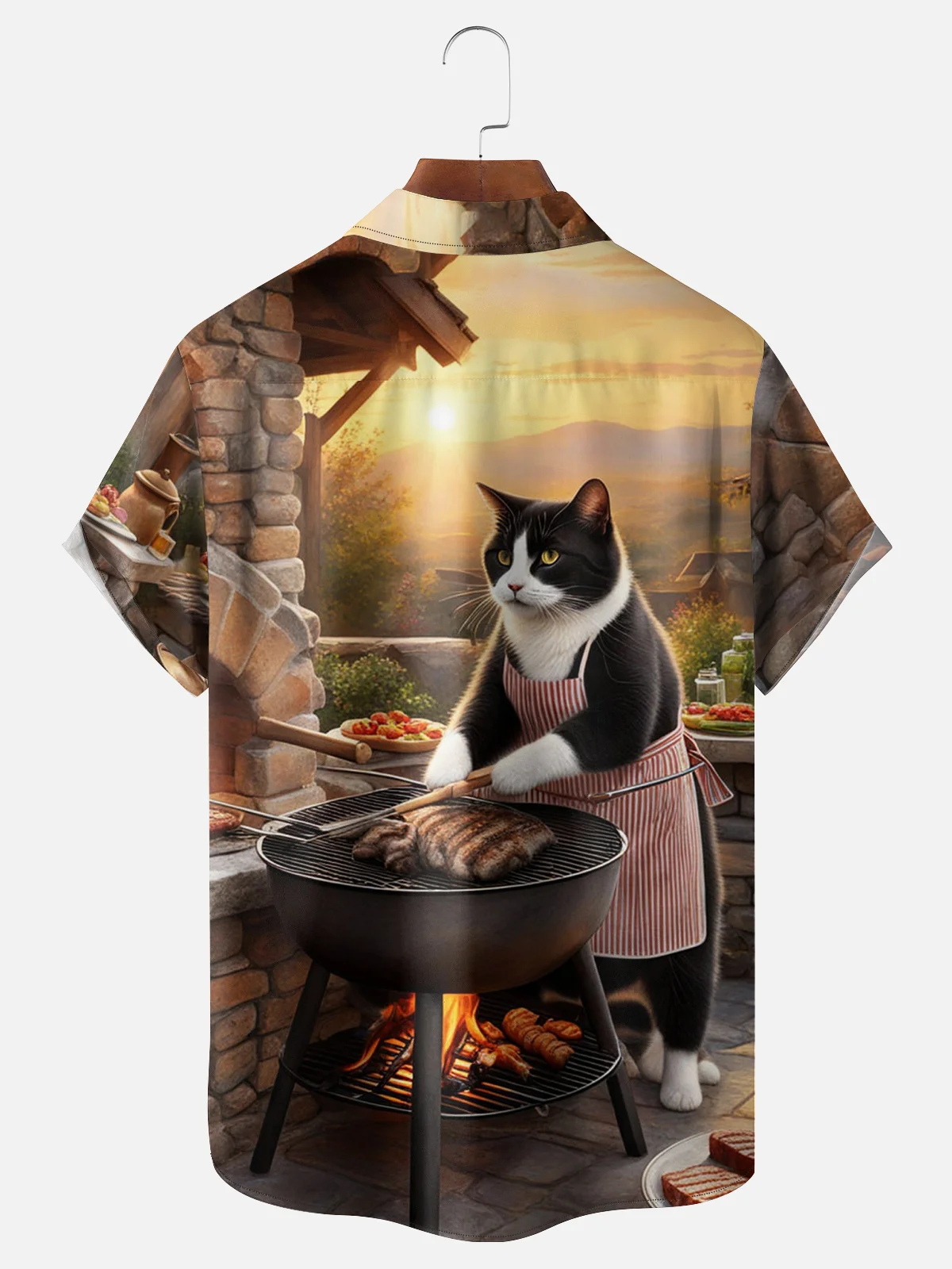 Moisture-wicking Cat Who Grills Seriously Chest Pocket Hawaiian Shirt