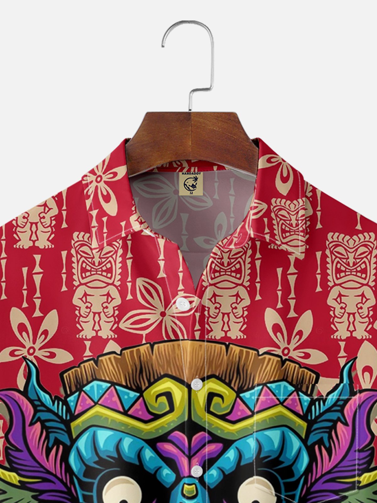 Moisture-wicking Tiki mask art illustration Chest Pocket Hawaiian Shirt