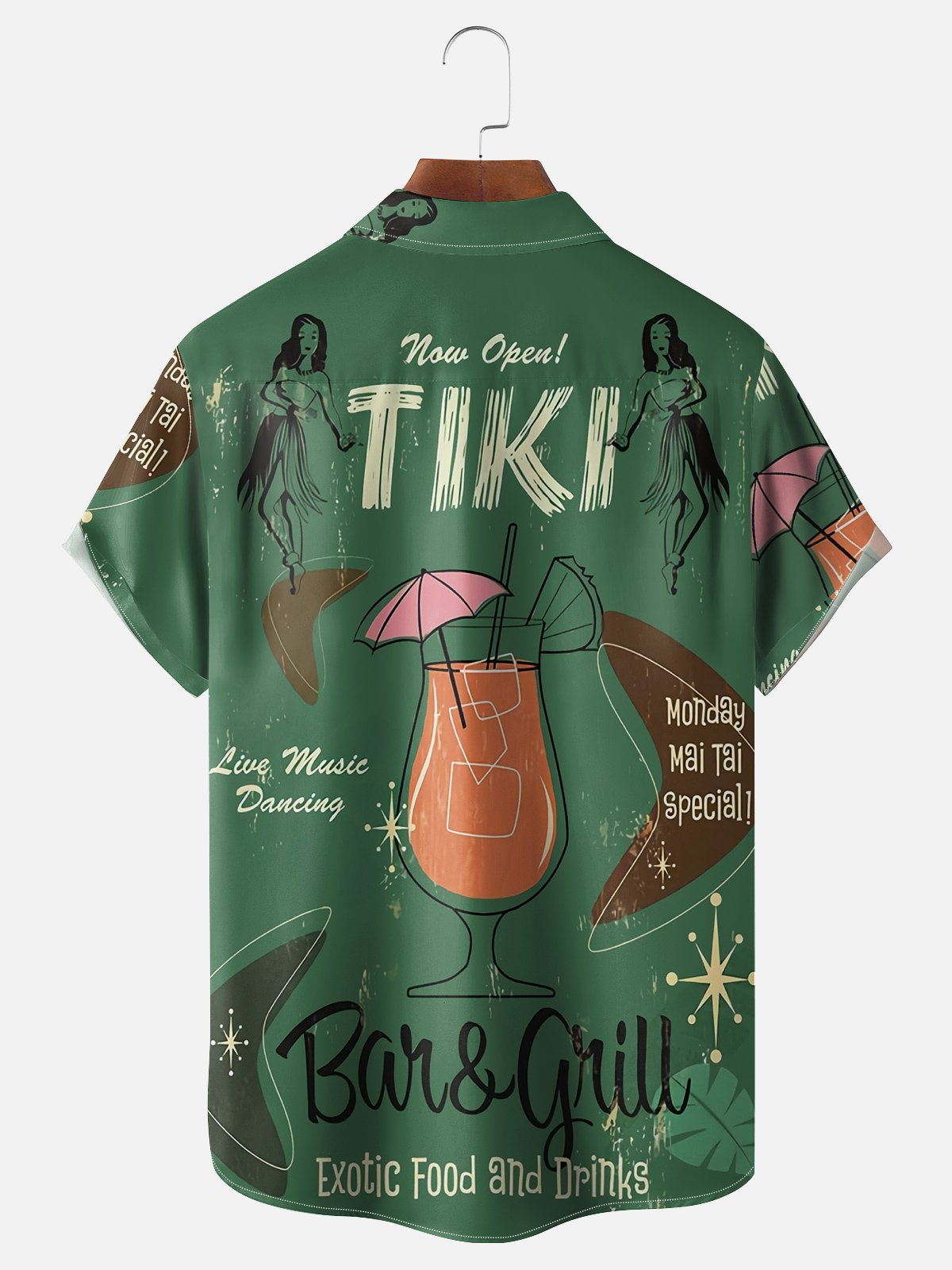 Moisture-wicking "TIKI Grass Skirt Girl" Hawaiian Shirt