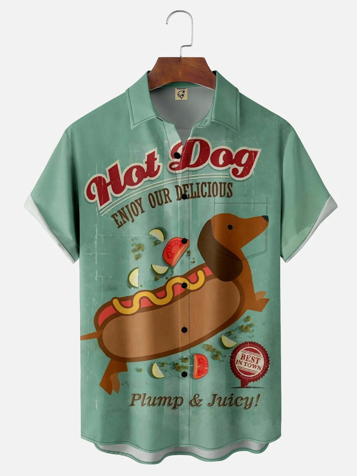 Moisture-wicking Dachshund Hot Dog Chest Pocket Hawaiian Shirt