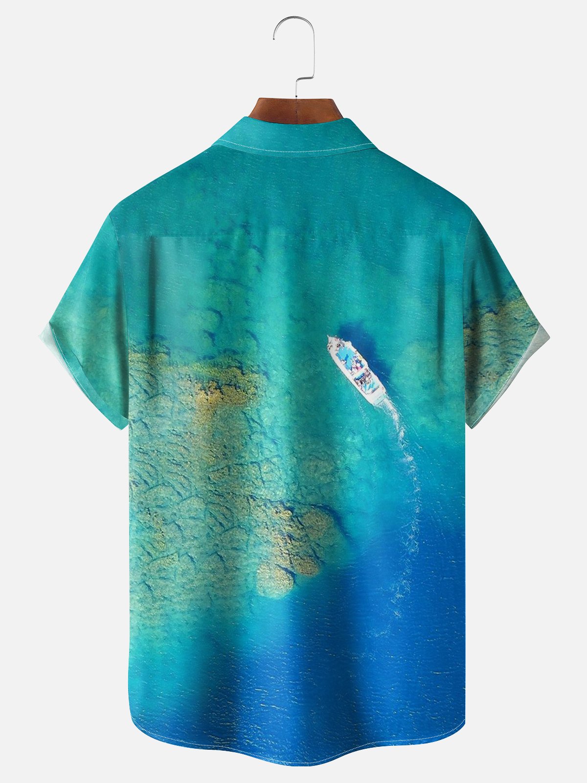 Moisture-wicking Art Ocean Yacht Painting Chest Pocket Hawaiian Shirt