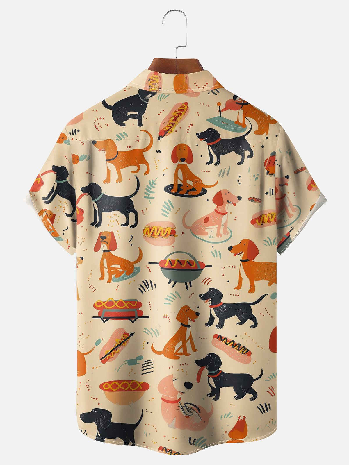 Moisture-wicking BBQ-loving Puppy Chest Pocket Hawaiian Shirt