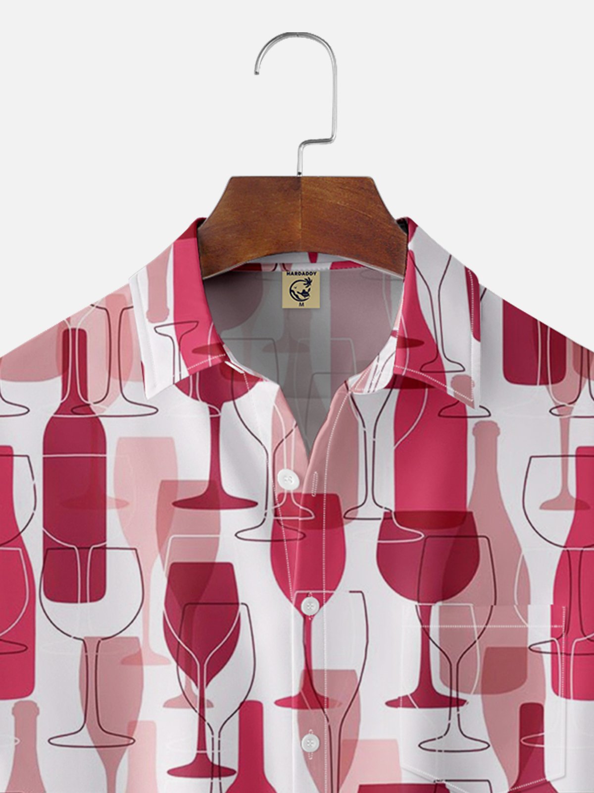 Moisture-wicking Wine Glass Abstract Art Chest Pocket Hawaiian Shirt