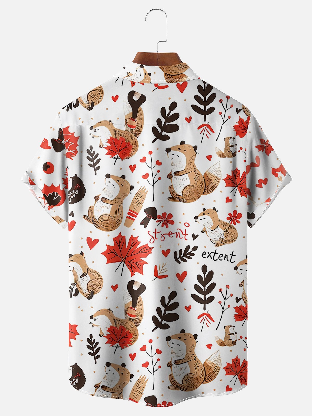 Moisture-wicking Squirrel And Maple Leaf Art Illustration Chest Pocket Bowling Shirt