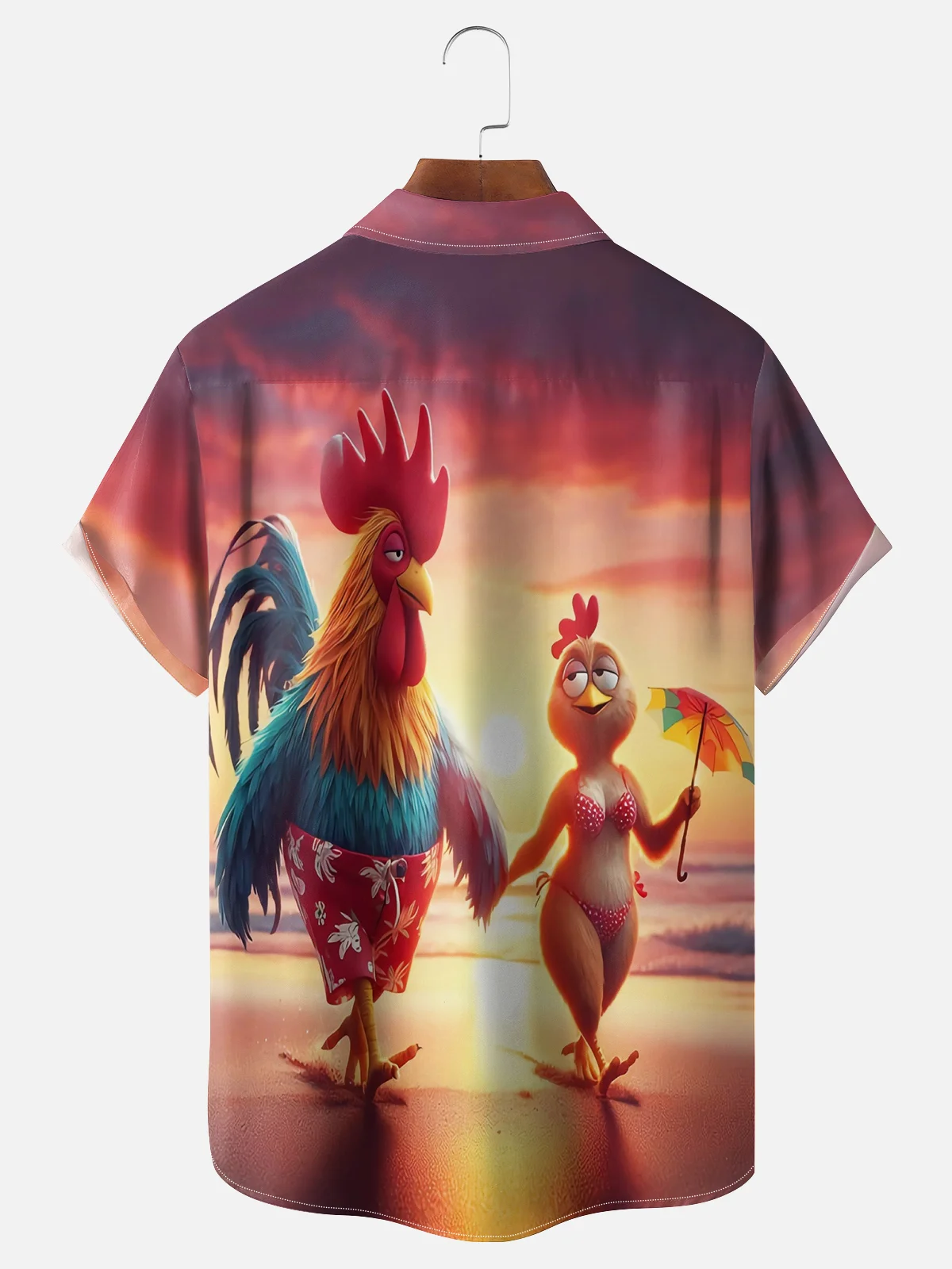 Moisture Wicking Romantic Beach Chicken Hawaiian Shirt