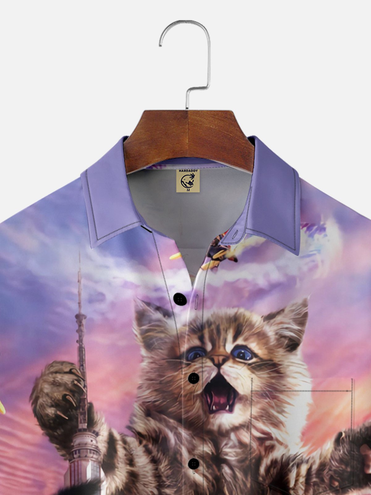 Moisture-wicking Funny Cat Chest Pocket Hawaiian Shirt