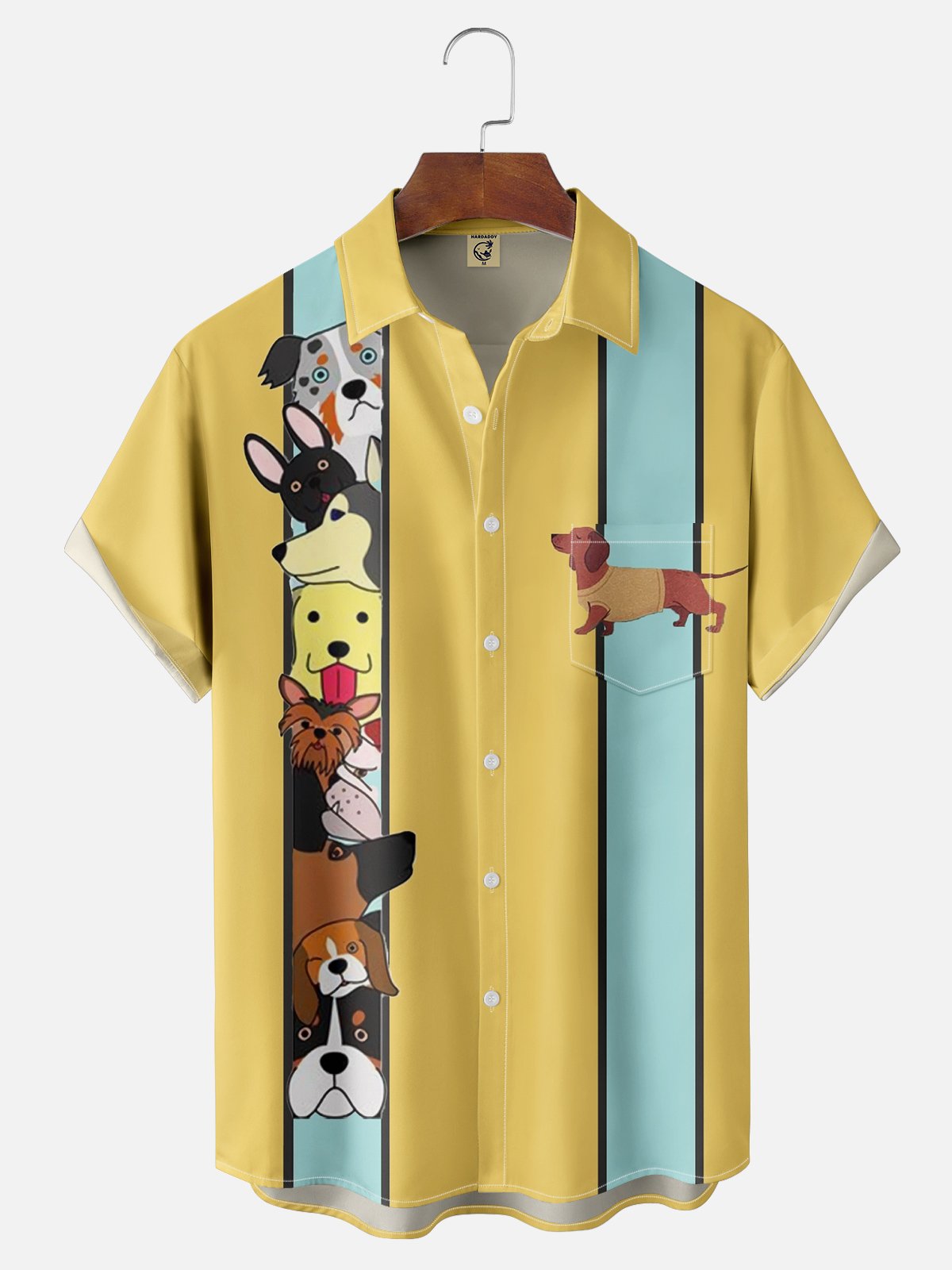 Moisture-wicking Puppy Meeting Chest Pocket Bowling Shirt