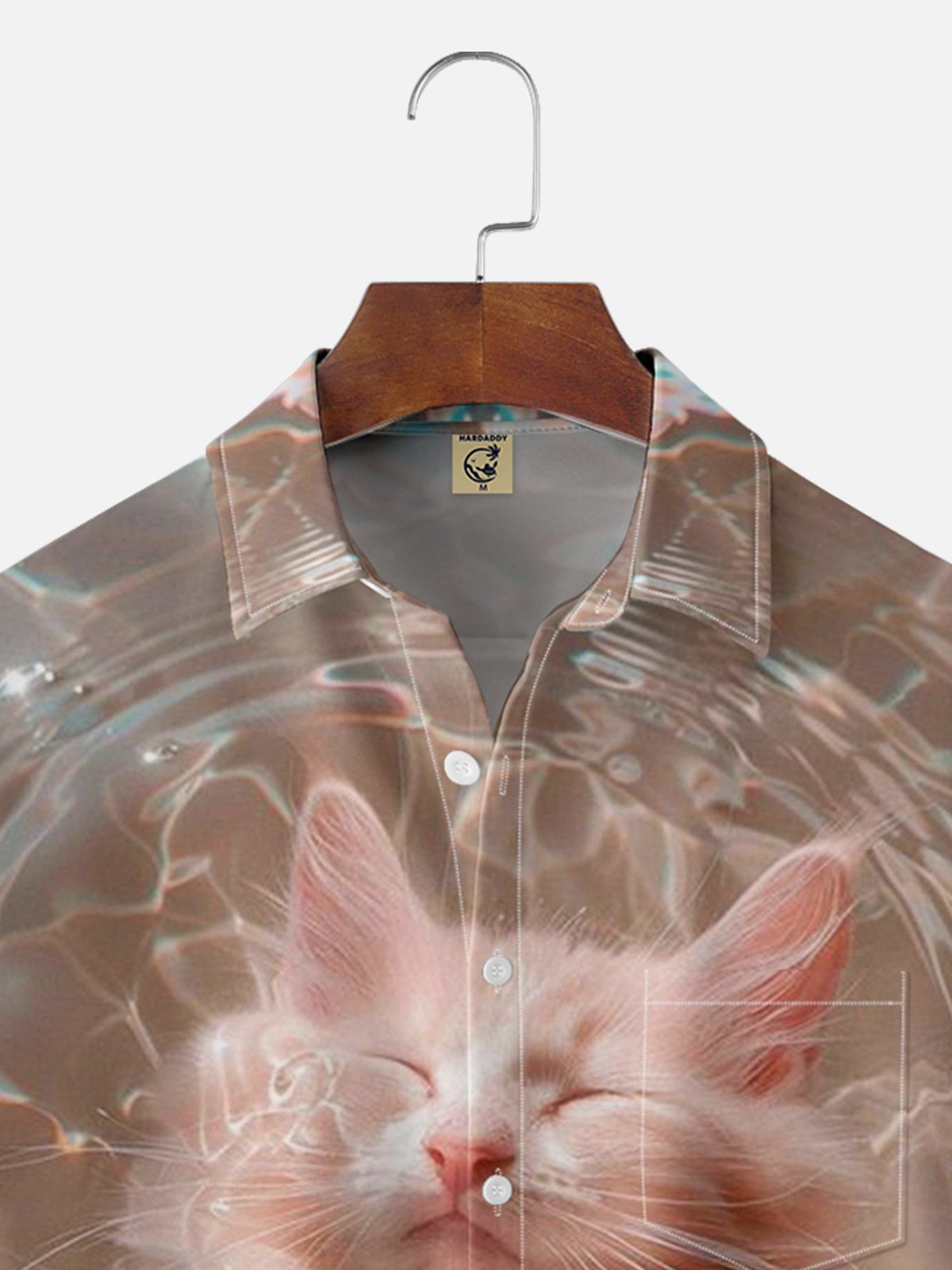 Moisture-wicking Swimming Kitten Chest Pocket Hawaiian Shirt