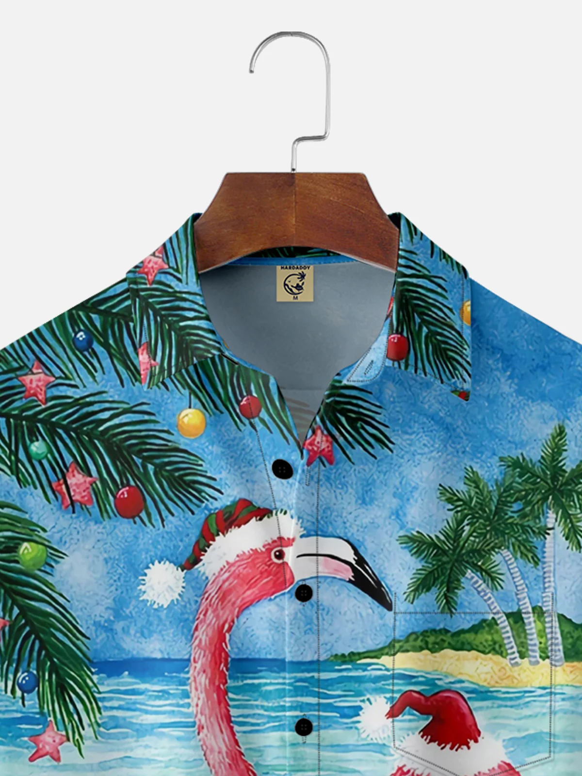 Moisture-wicking Christmas Flamingo Chest Pocket Hawaiian Shirt