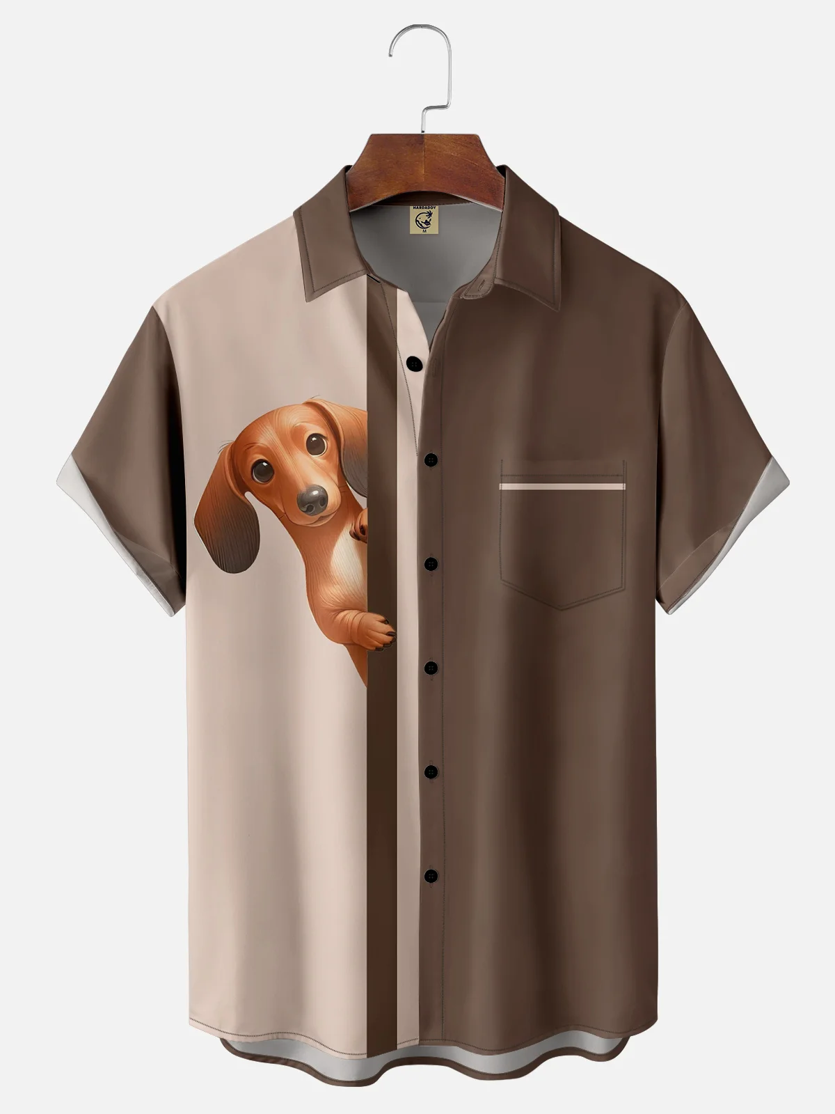 Moisture-wicking Dachshund Chest Pocket Bowling Shirt