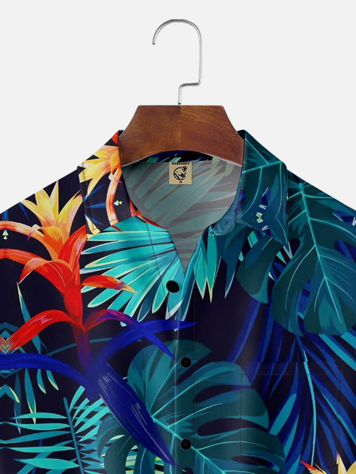 Moisture Wicking Tropical Plants Leaves Chest Pocket Hawaiian Shirt