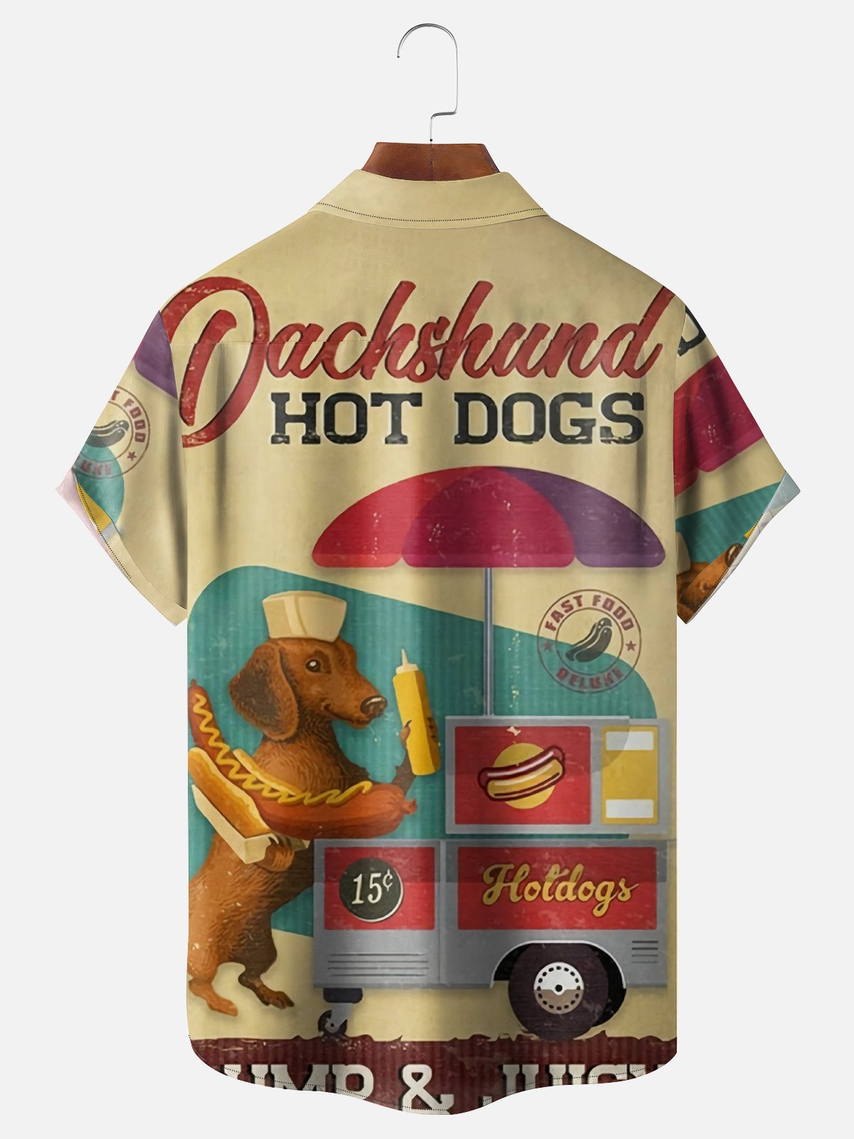 Moisture-wicking Dachshund Hot Dog Chest Pocket Hawaiian Shirt