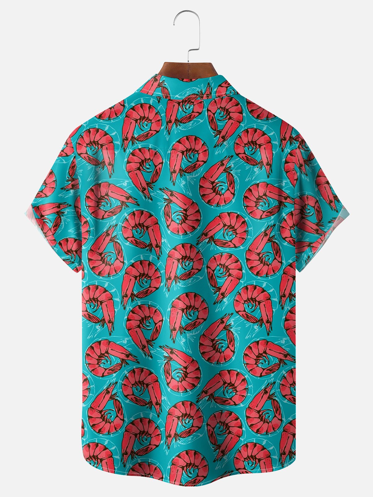 Moisture-wicking Artistic Prawn Illustration Chest Pocket Hawaiian Shirt