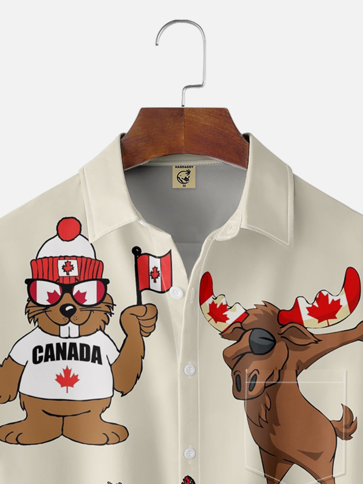 Moisture-wicking Canada Day Moose Chest Pocket Hawaiian Shirt