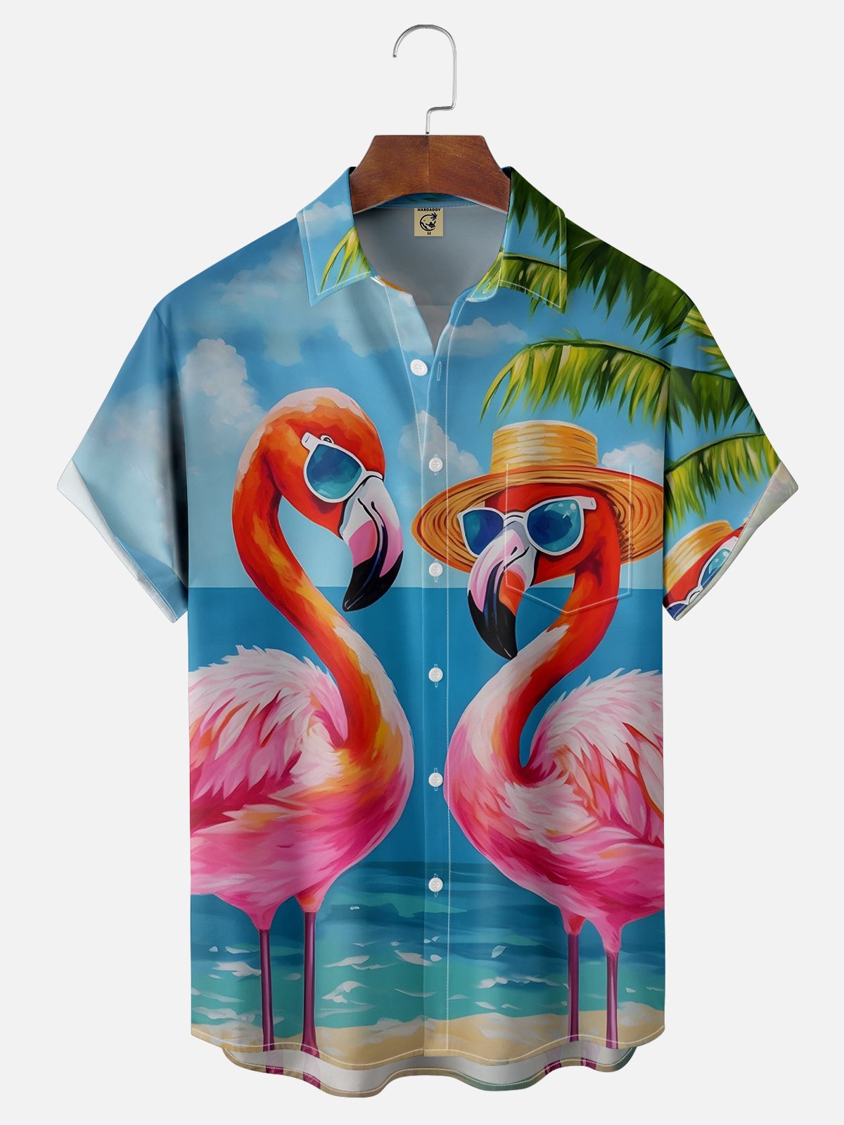 Moisture-wicking Flamingo Chest Pocket Hawaiian Shirt