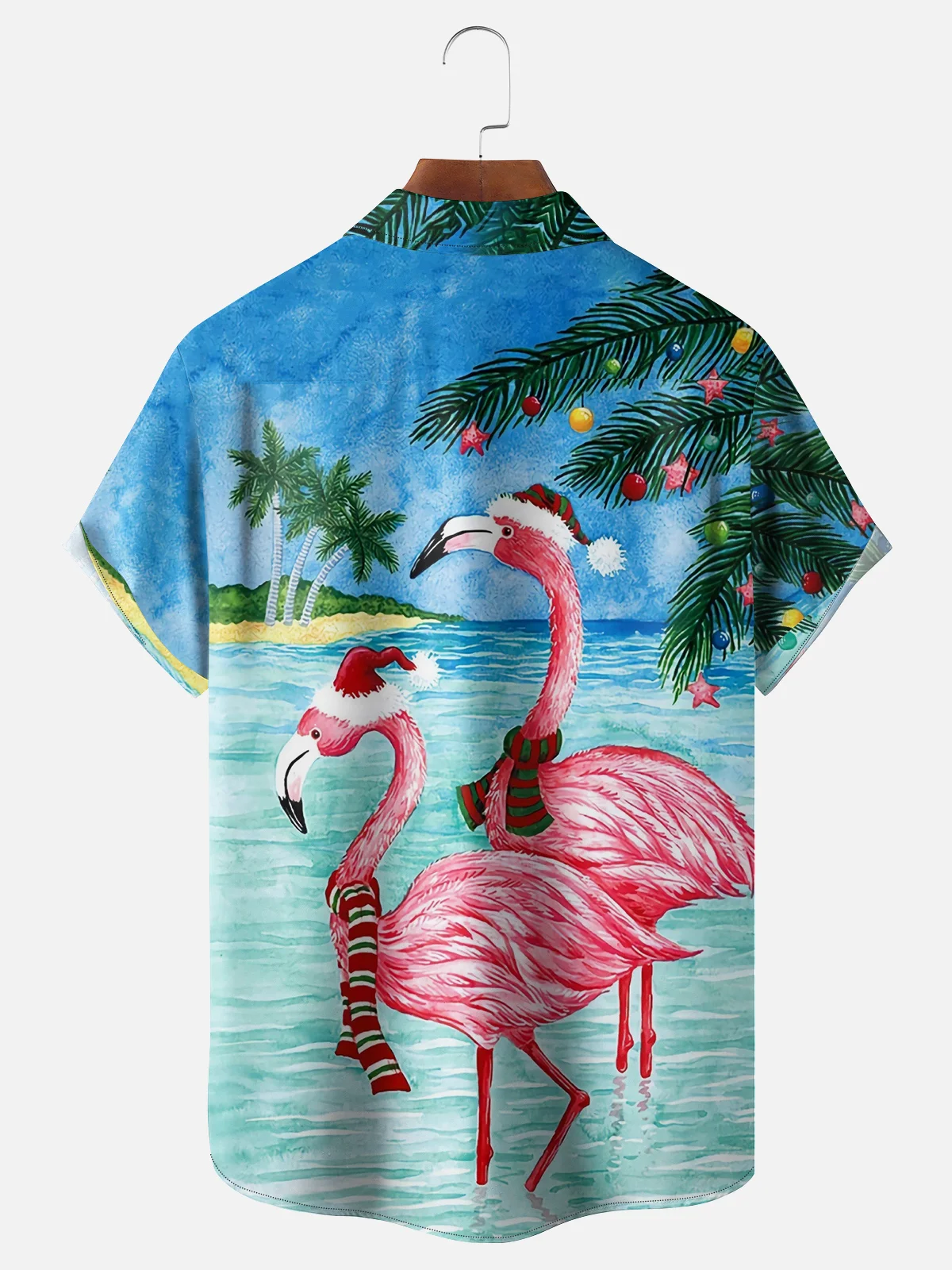 Moisture-wicking Christmas Flamingo Chest Pocket Hawaiian Shirt