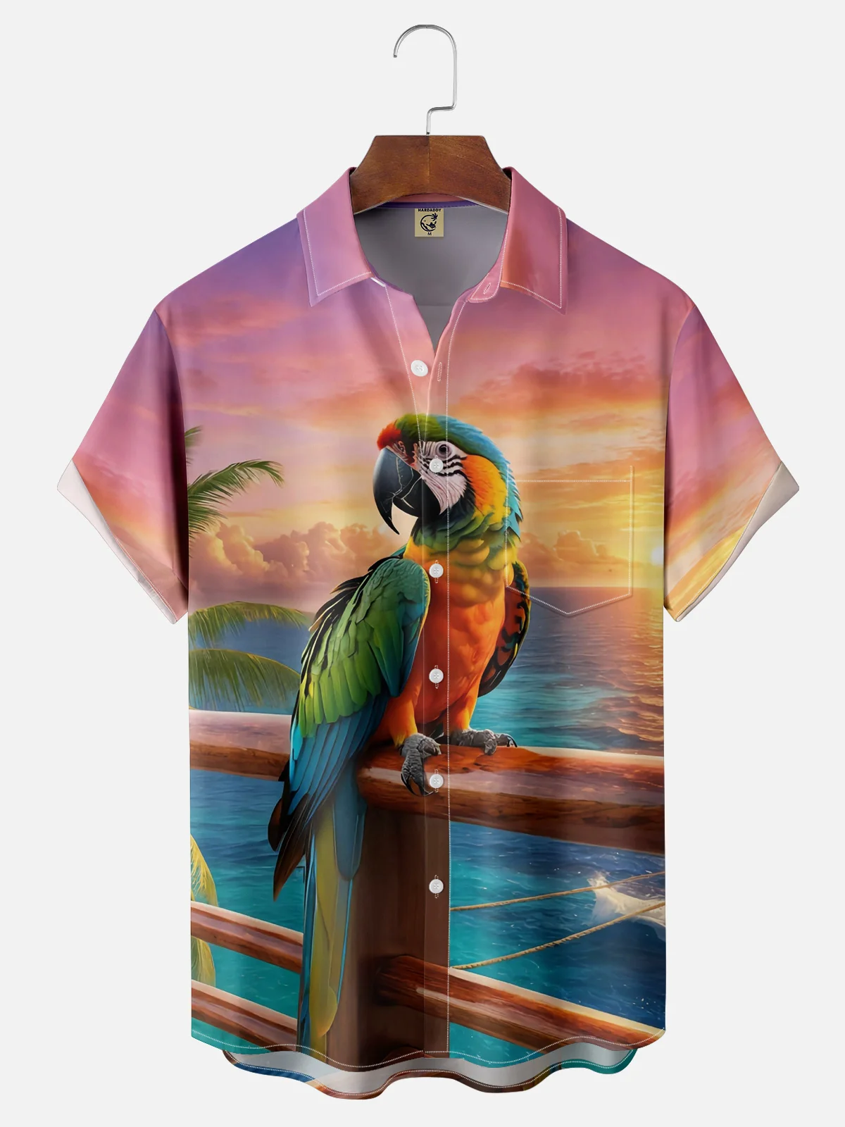 Moisture-wicking Parrot Chest Pocket Hawaiian Shirt