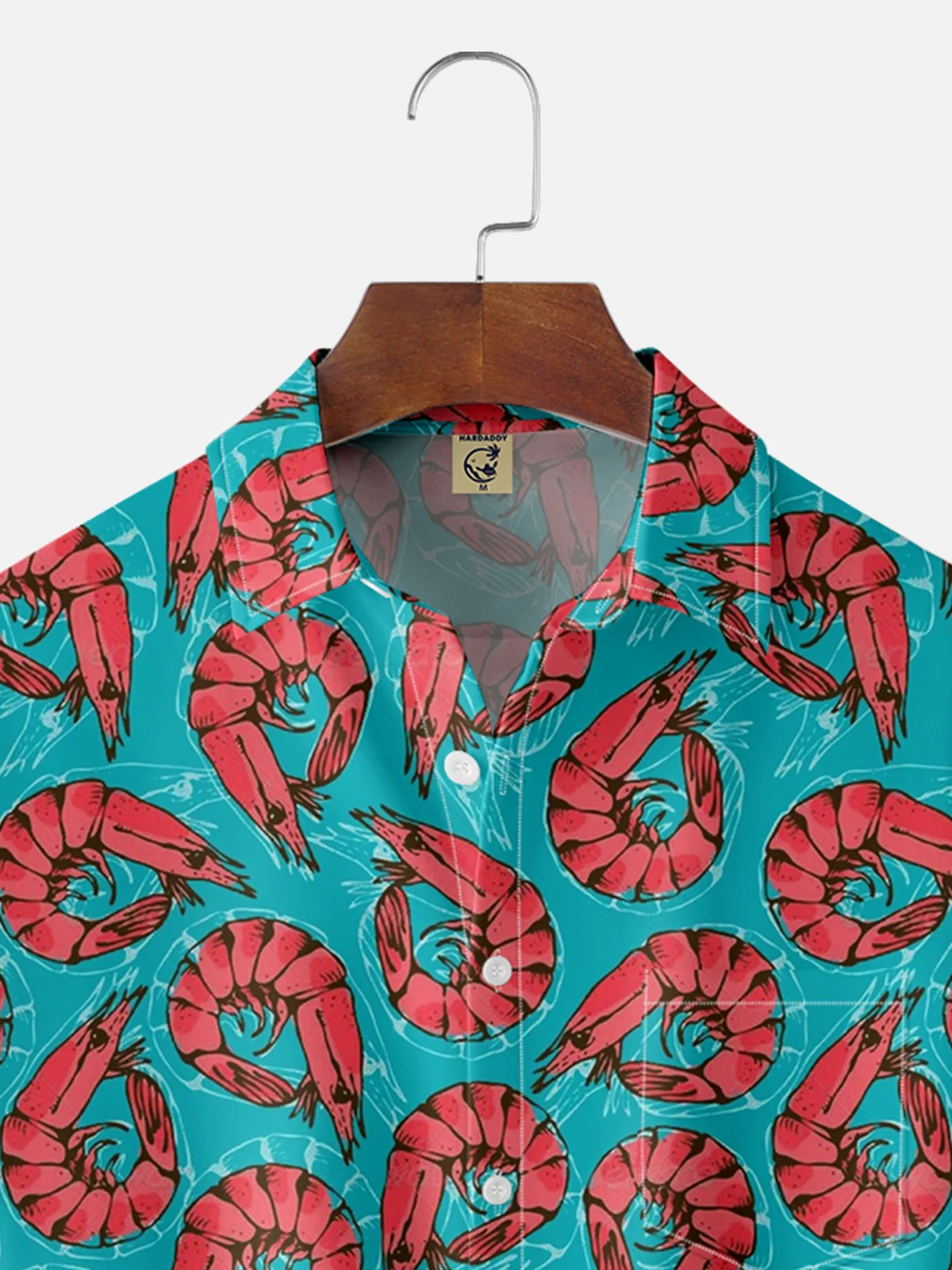 Moisture-wicking Artistic Prawn Illustration Chest Pocket Hawaiian Shirt