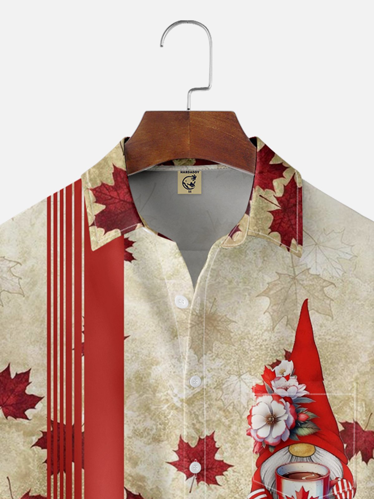 Moisture-wicking Maple Leaf Art Illustration Chest Pocket Bowling Shirt