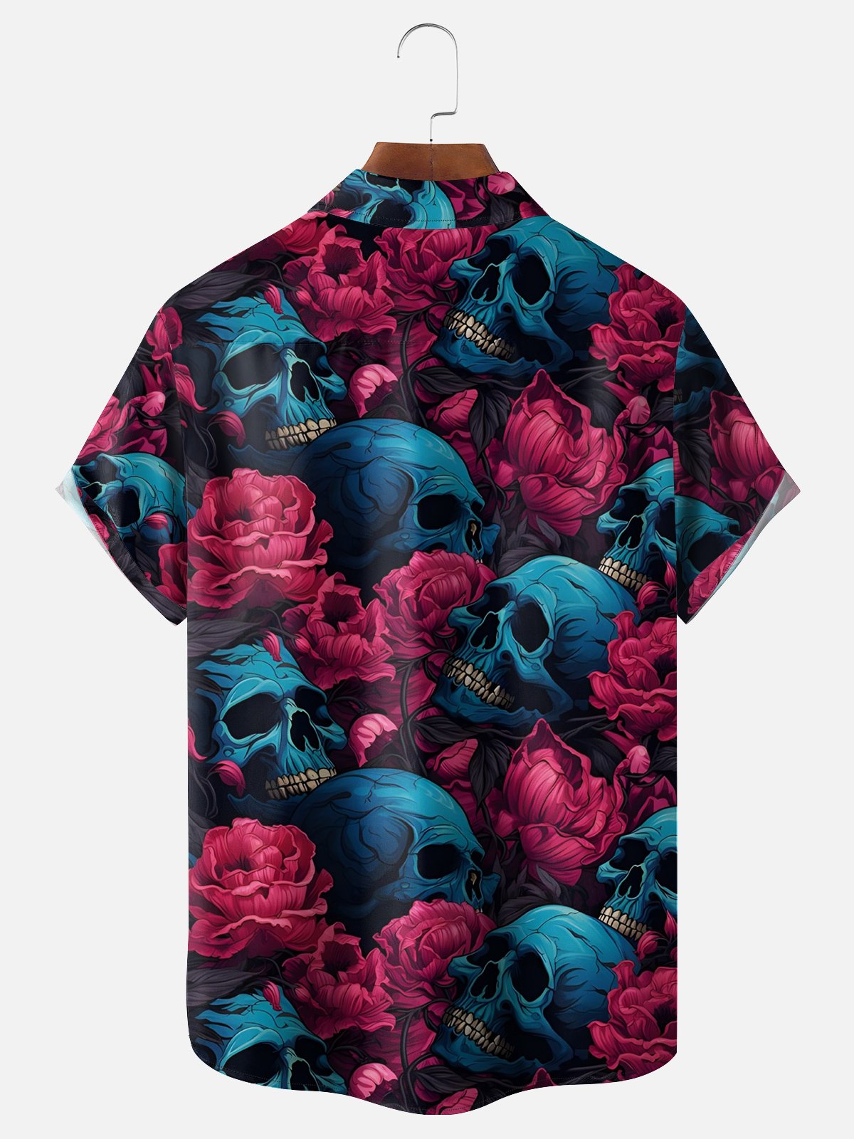 Moisture-wicking Halloween Skull Chest Pocket Hawaiian Shirt