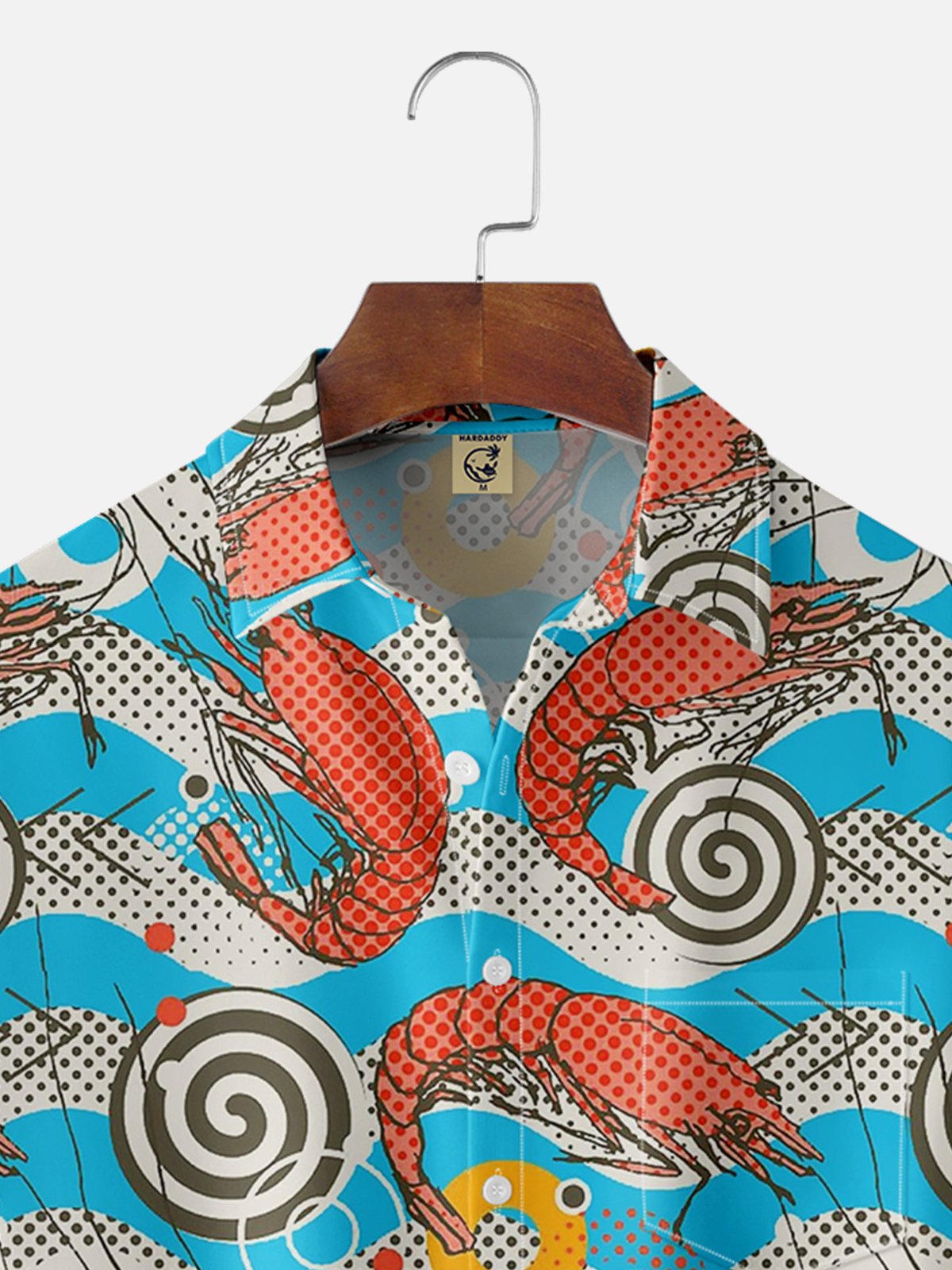 Moisture-wicking Prawn Art Painting Chest Pocket Hawaiian Shirt