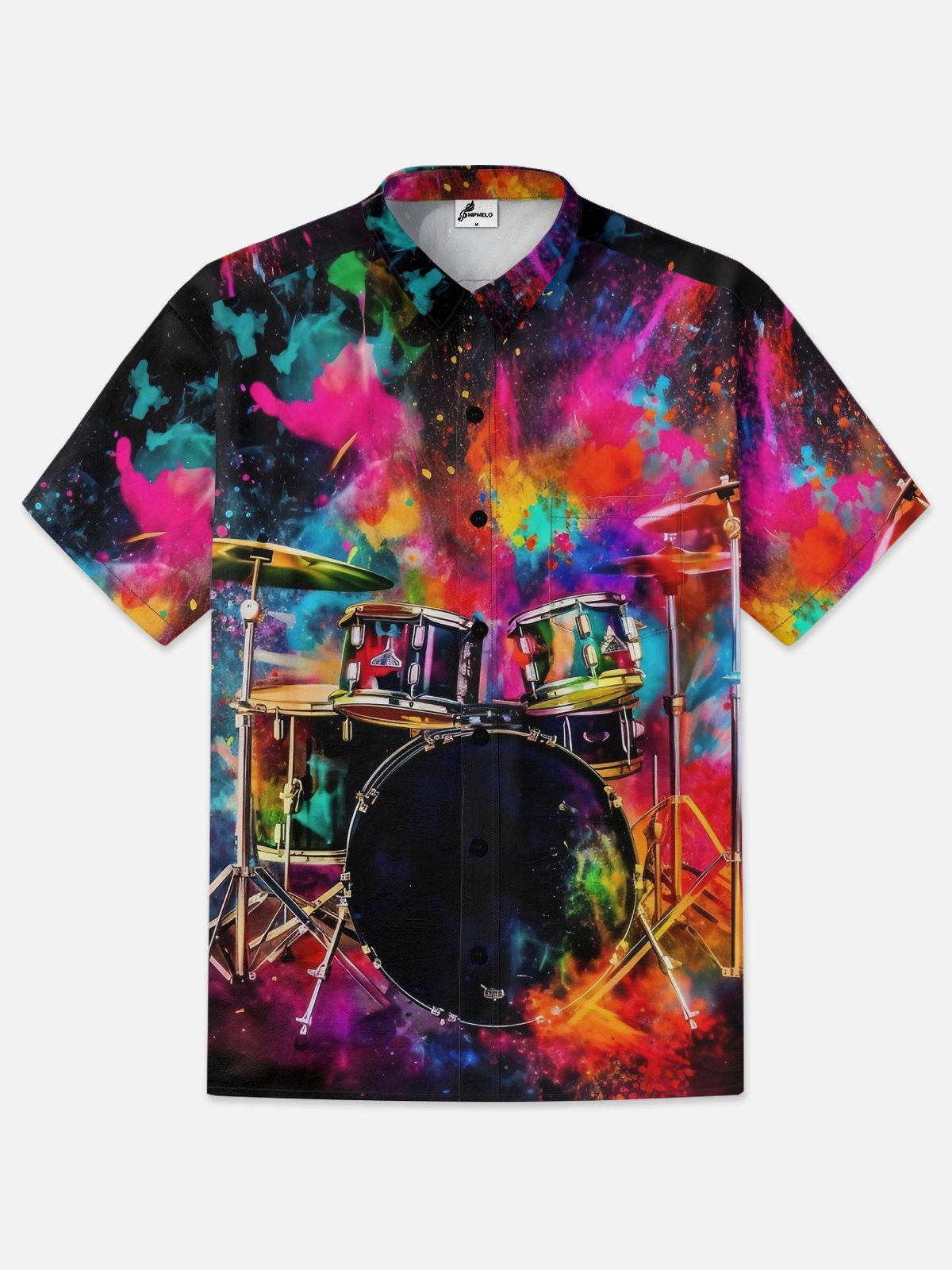 Moisture-wicking Drum Set Chest Pocket Hawaiian Shirt