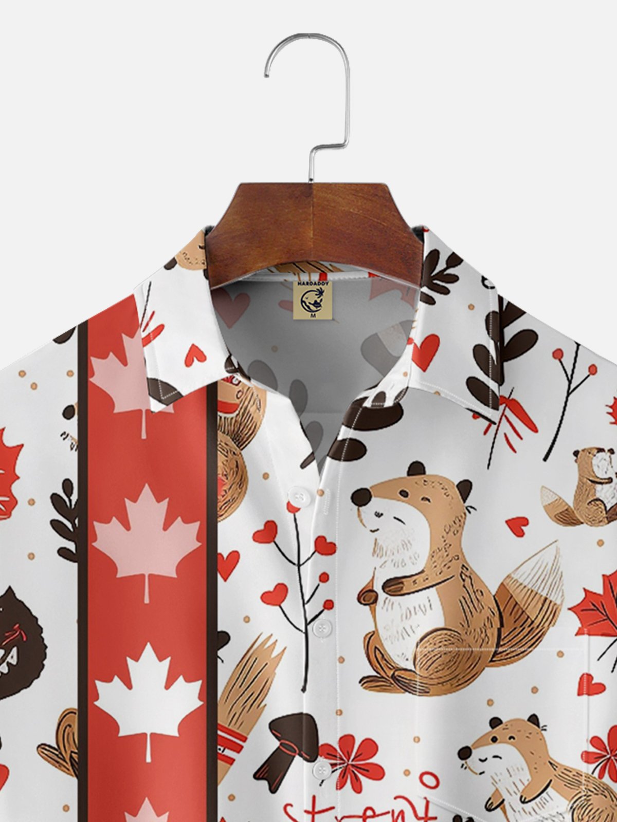 Moisture-wicking Squirrel And Maple Leaf Art Illustration Chest Pocket Bowling Shirt