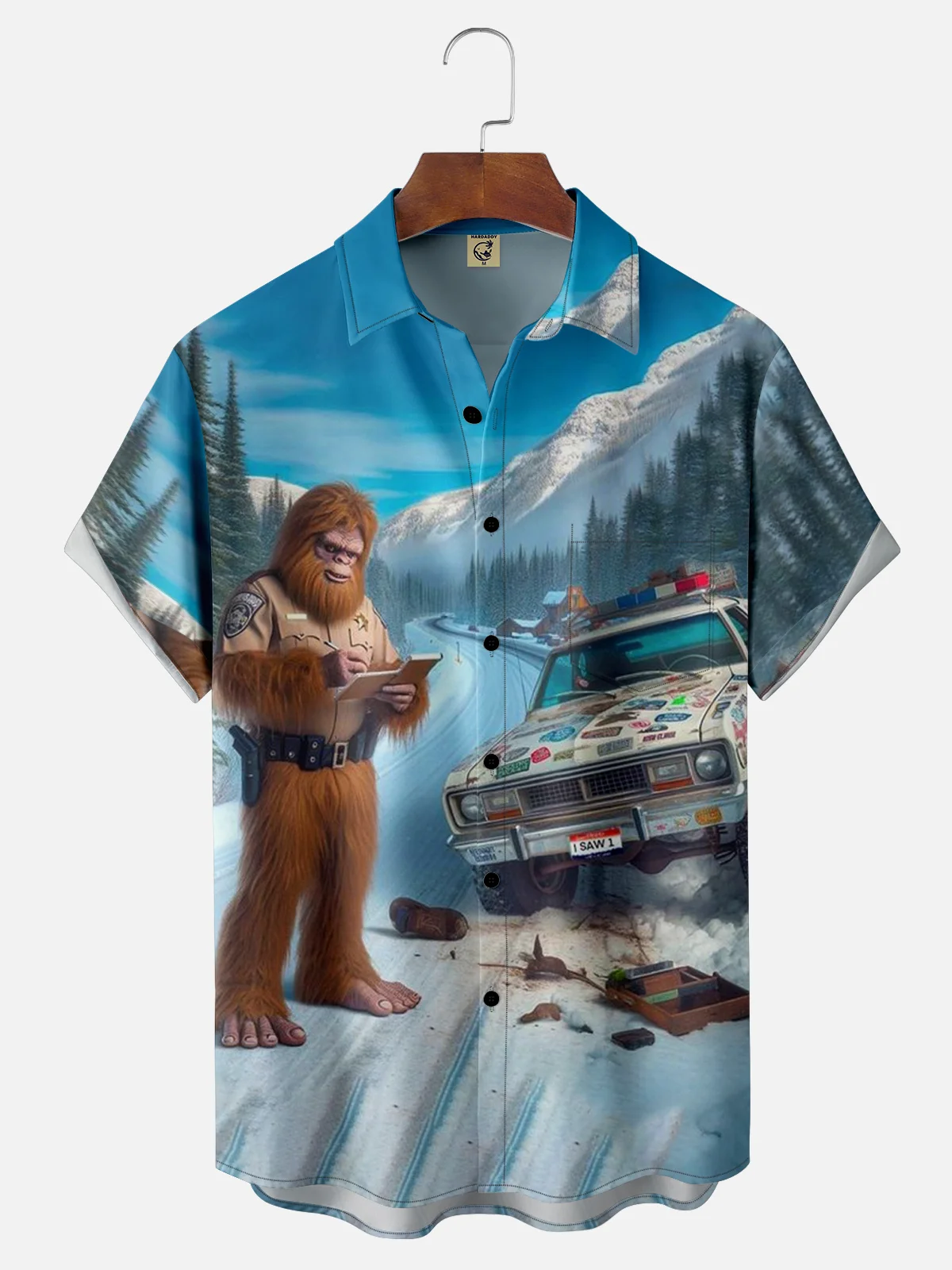 Moisture-wicking Bigfoot Police Chest Pocket Hawaiian Shirt