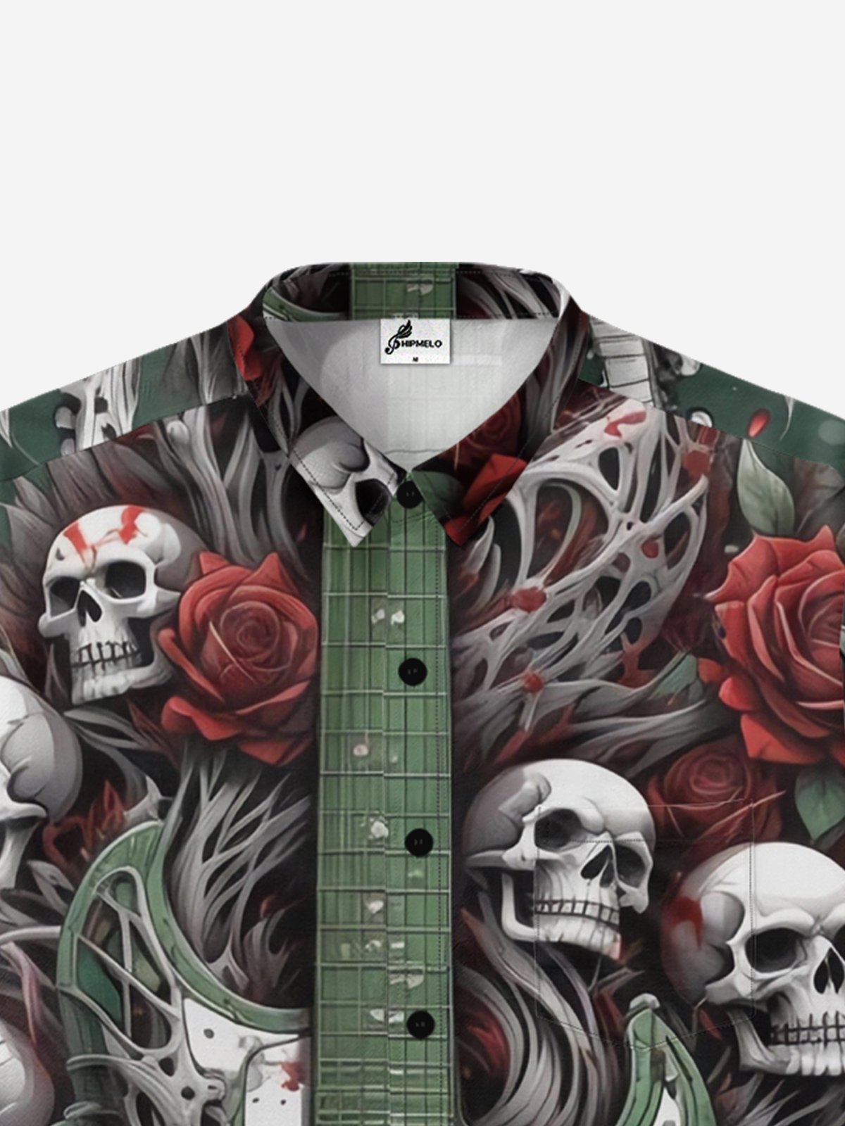 Moisture-wicking Skull Music Chest Pocket Hawaiian Shirt