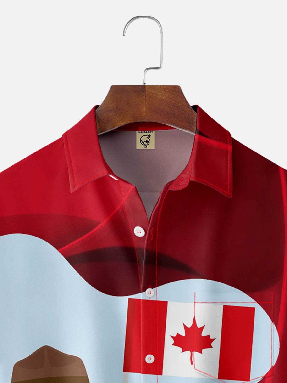 Moisture-Wicking Abstract Geometric Squirrel Canadian Maple Leaf Chest Pocket Hawaiian Shirt