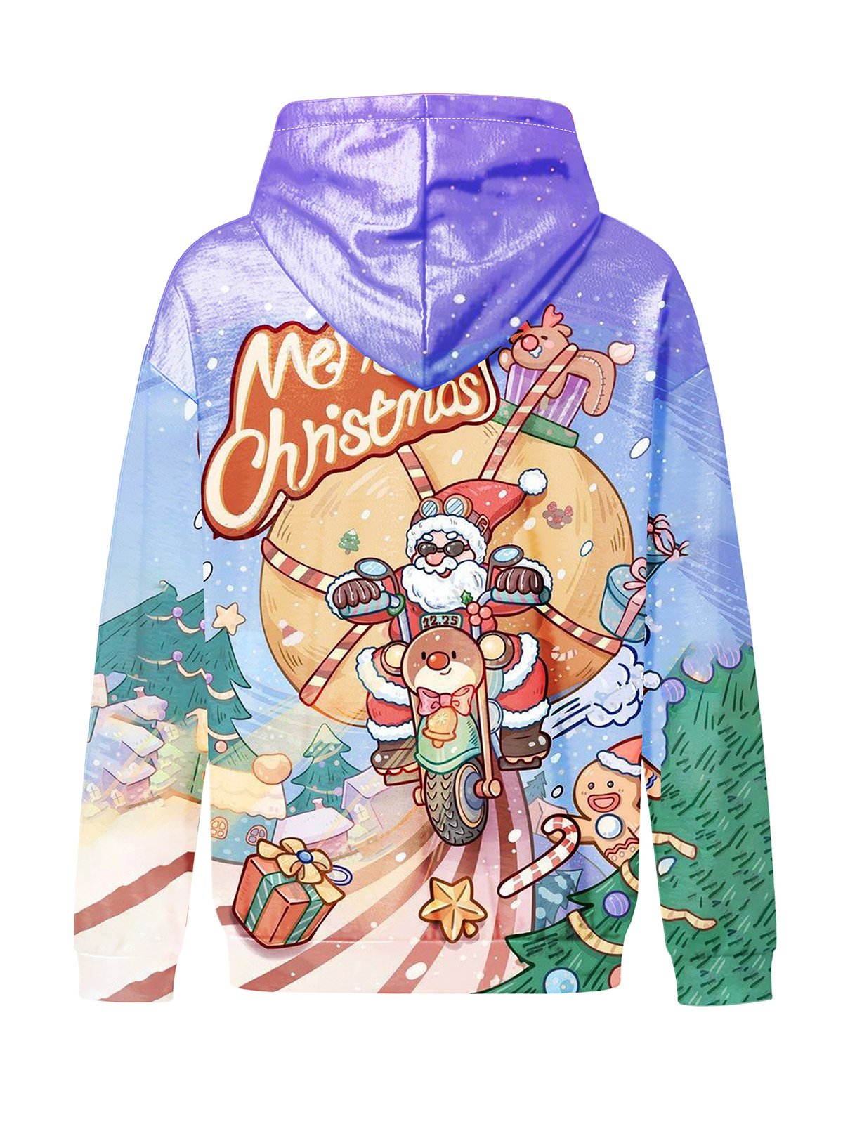 Moisture-wicking Santa Claus Art Illustration Hooded Long Sleeve Sweatshirt