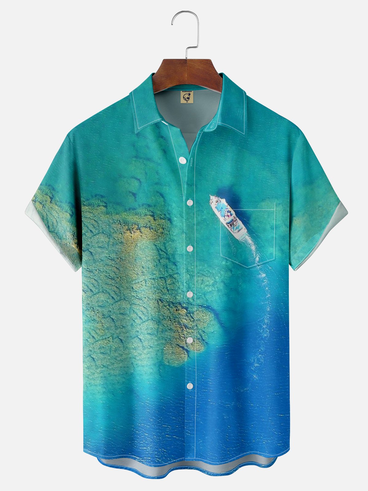 Moisture-wicking Art Ocean Yacht Painting Chest Pocket Hawaiian Shirt ...